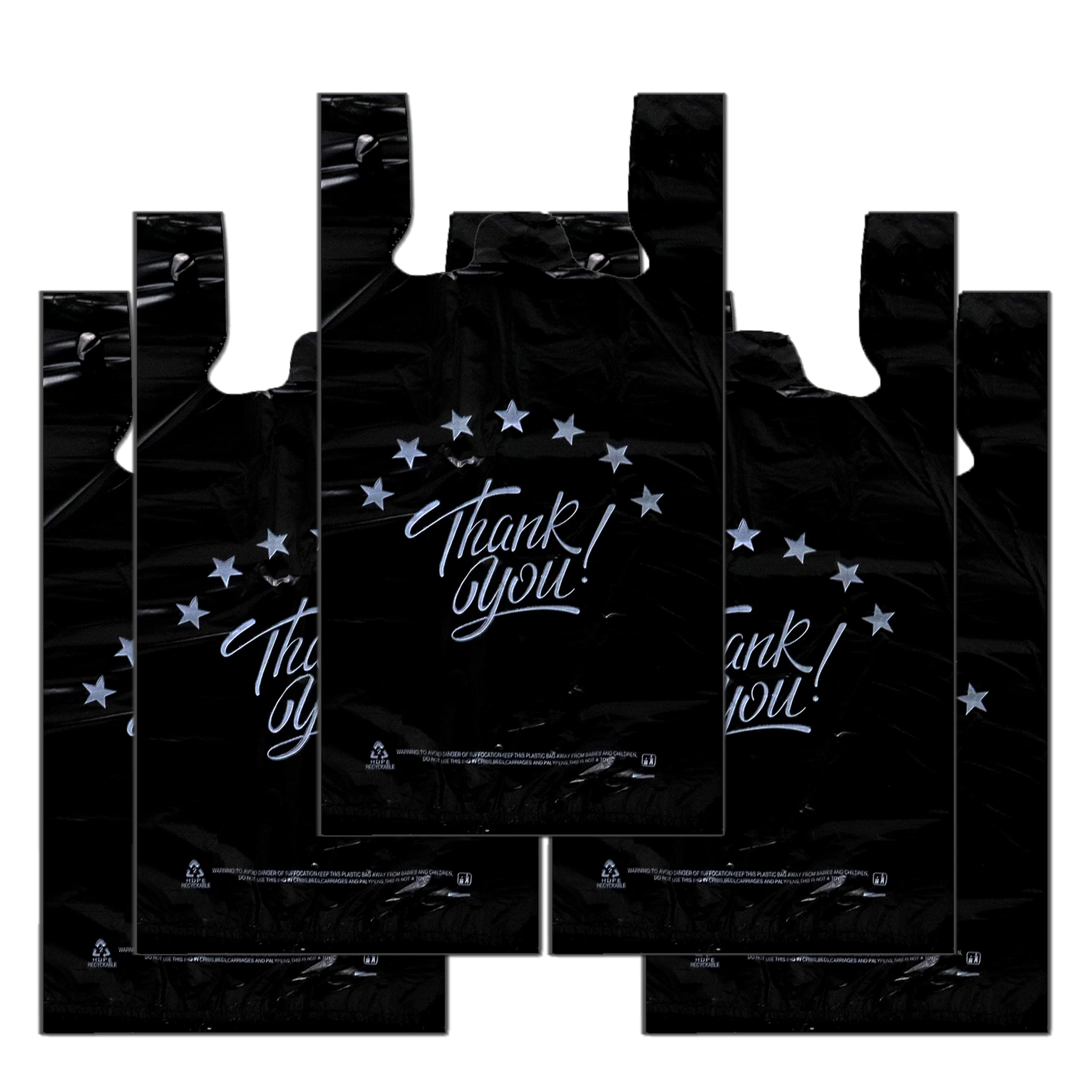 300PCS Black Thank You Bags - Reusable & Disposable T-Shirt Bags for Grocery, Take Out, Retail - Perfect for Small Business | Eco-Friendly Shopping & Party Favors