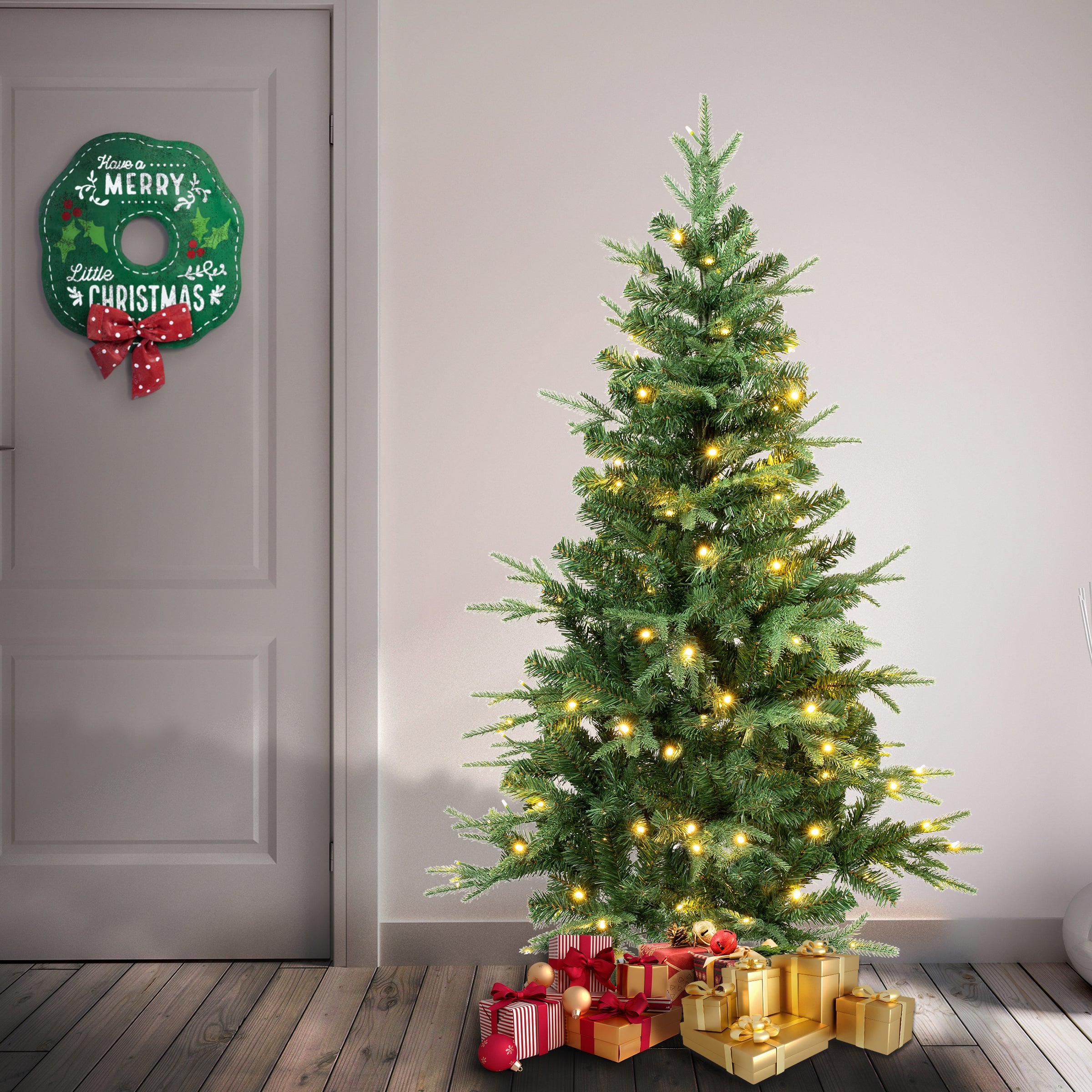 4.5 ft Pre-Lit Duxbury Artificial Christmas Tree with Warm White LED Lights - Perfect for Living Room, Office, and Holiday Decorations