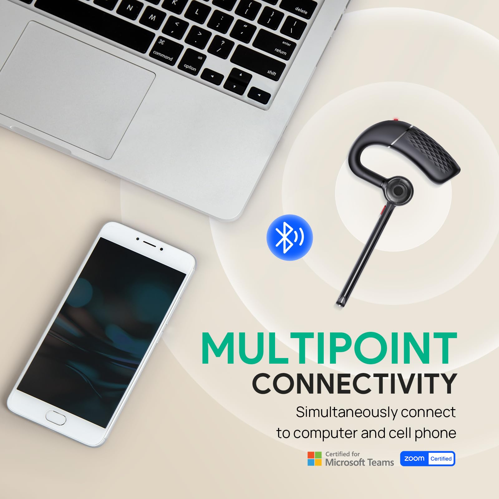 Yealink BH71 Lite Wireless Bluetooth Headset with Noise Cancelling Microphone - 10H Talk Time, Adjustable Ear Hook - Perfect for Cell Phone Calls, Driving, Office Work & Remote Meetings