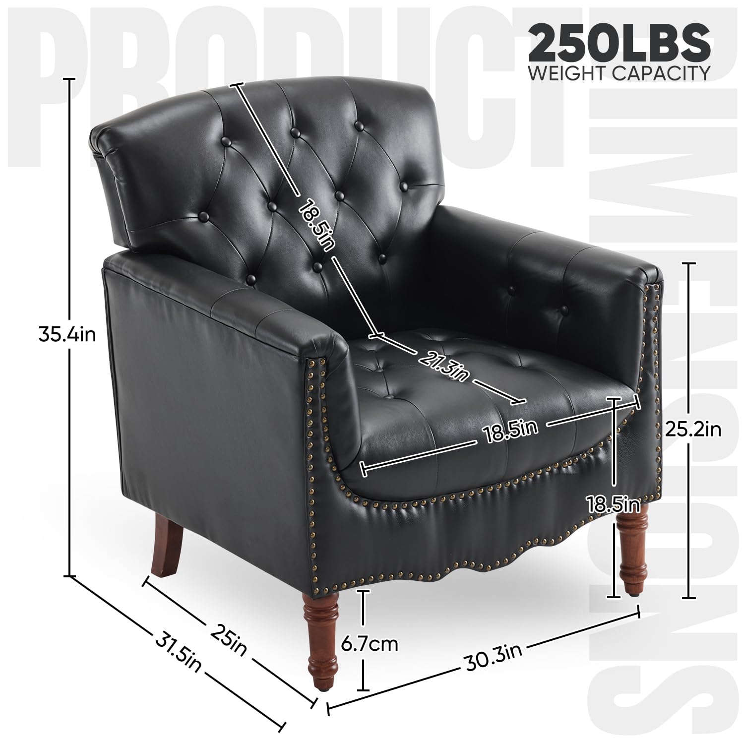 MOJAY Modern Accent Chair - Mid-Century Faux Leather Living Room Armchair with Thick Padded Cushion & Sturdy Wood Legs, Comfortable Lounge Sofa Club Chair for Bedroom, Home Office, Reading Nook (Black) - Perfect for Relaxing, Entertaining & Small Space Decor