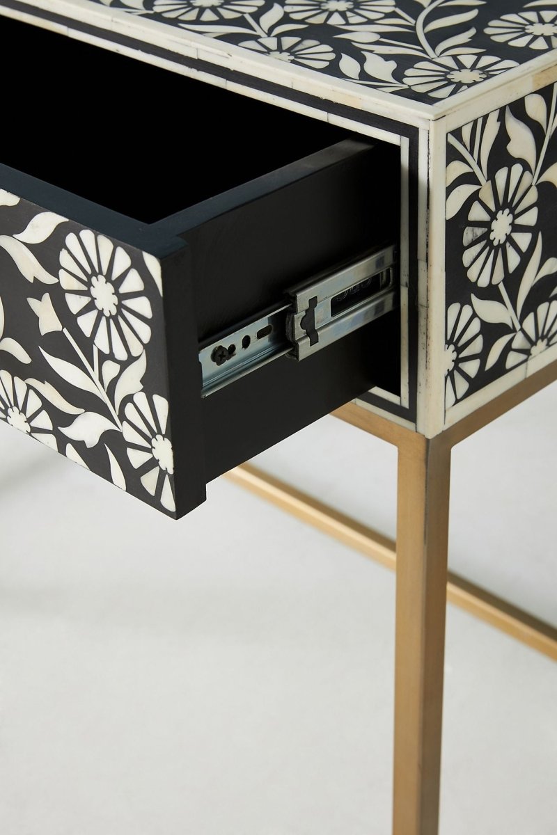 Handmade Black Bone Inlay Console Table with Drawers - Elegant Entryway Furniture for Living Room, Hallway & Foyer Decor