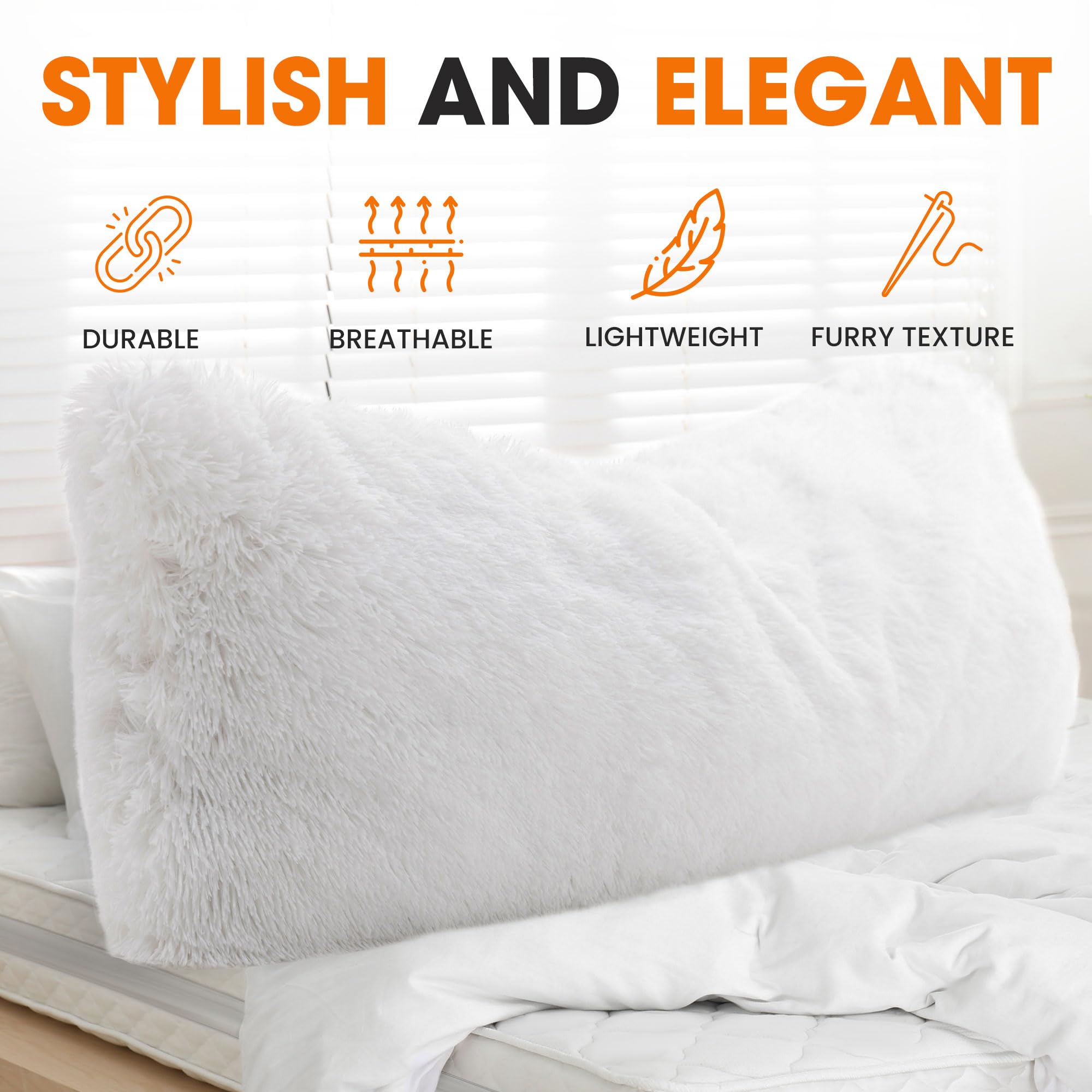 Cheer Collection Long Body Pillow - Ultra Soft 20x54 Plush Side Sleeper Pillow with Shaggy Cover for Couch & Bed | Perfect for Back Support, Pregnancy Comfort & Home Decor (White)