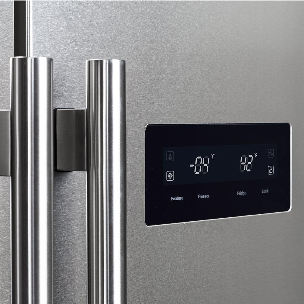 Forno Salerno 33 Inch Stainless Steel Side by Side Refrigerator with Decorative Grill Trim Kit (FFRBI1805 37SG) - Perfect for Modern Kitchens, Restaurants, and Open-Concept Living Spaces