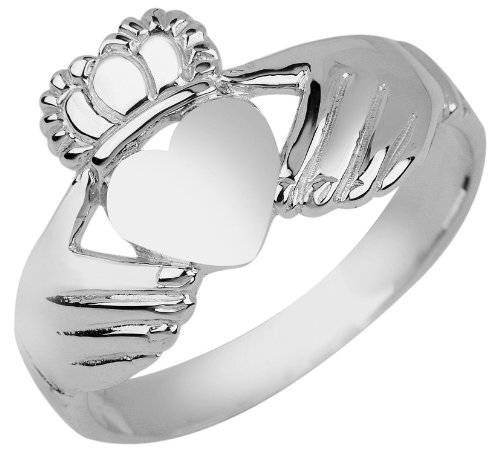 10k White Gold Claddagh Rings for Women - High Polish Irish Wedding & Engagement Rings - Perfect for Anniversaries, Gifts & Celtic Jewelry Lovers