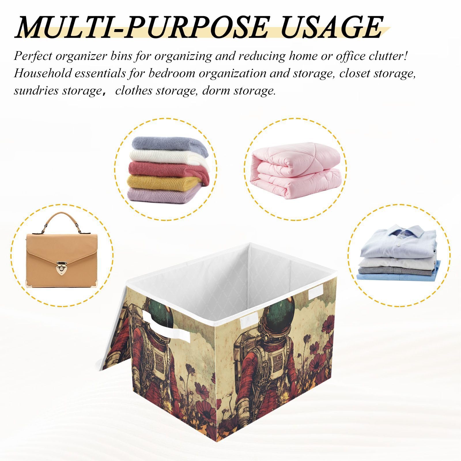 Red Collapsible Storage Cube with Lid & Handle - 16.5×12.6×11.8in Fabric Storage Bin for Closet, Bedroom & Office Organization | Space-Saving Foldable Storage Basket for Toys, Blankets & Seasonal Clothes