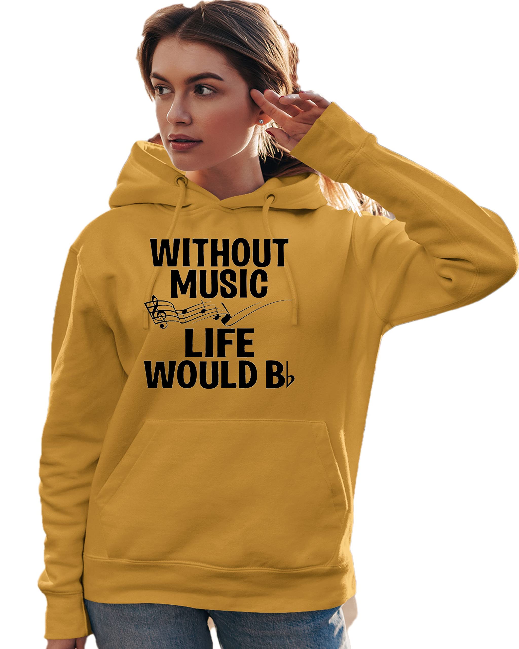 Funny Music Lovers Sweatshirt Hoodie for Men & Women - Go All Out Without Music Life Would B Flat - Perfect for Concerts, Gifts & Casual Wear
