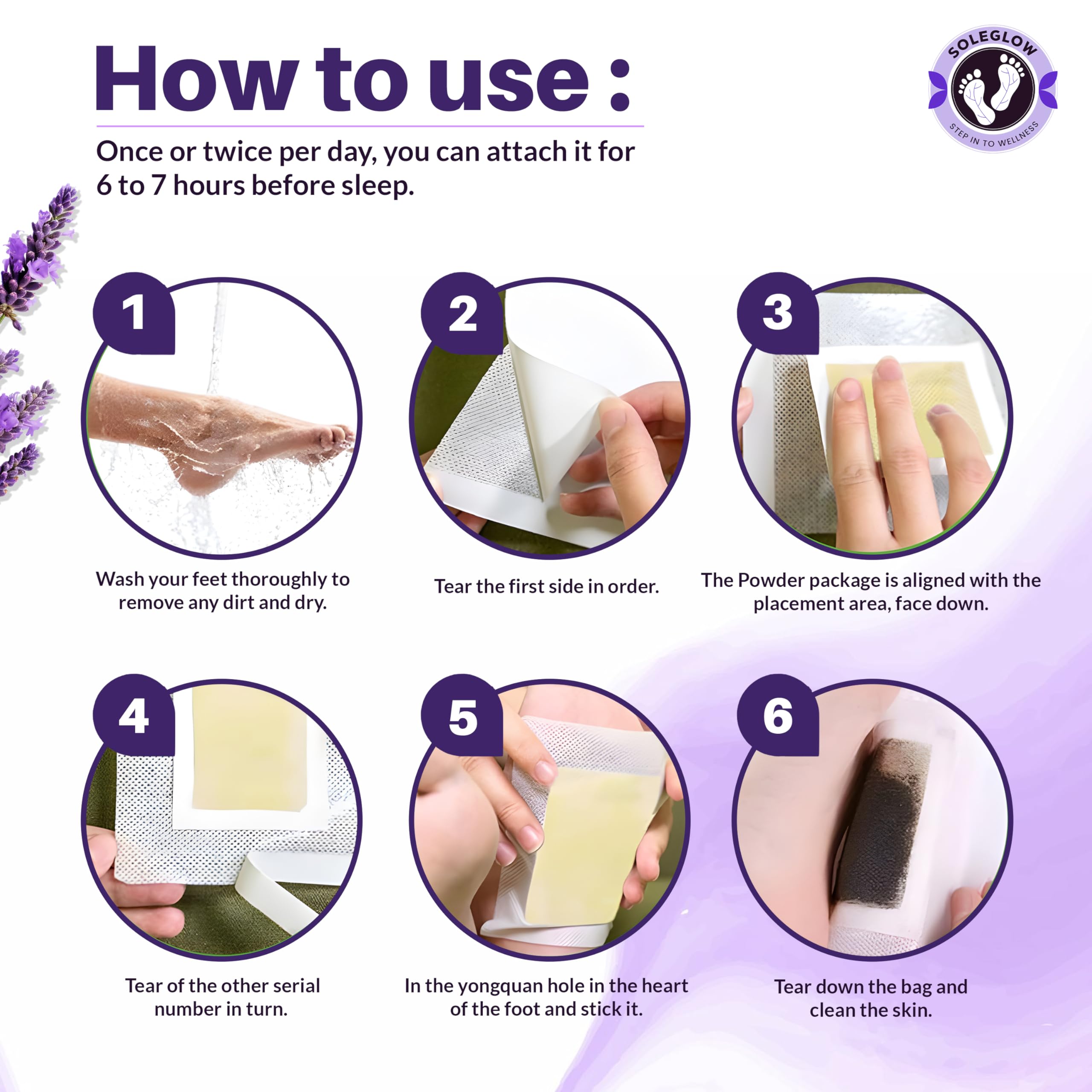 Soleglow Ultra Detox Foot Patches - Natural Cleansing Toxin Remover Foot Pads for Men & Women, Stress Relief & Detoxification, Lavender Scented (30 Pads) - Perfect for Nighttime Relaxation & Post-Workout Recovery