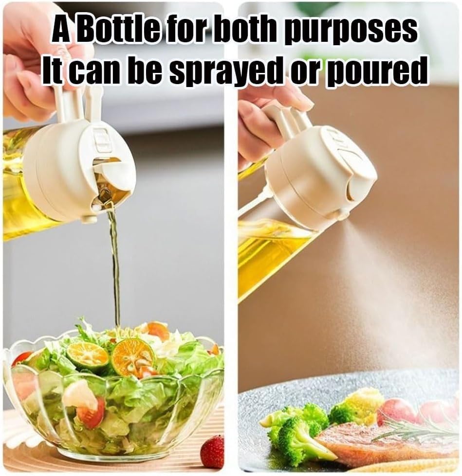 2 in 1 Glass Oil Dispenser & Sprayer Bottle - 470ML Kitchen Olive Oil Sprayer for Cooking, Baking & Salad Dressing - Black (Perfect for Healthy Cooking & Meal Prep)