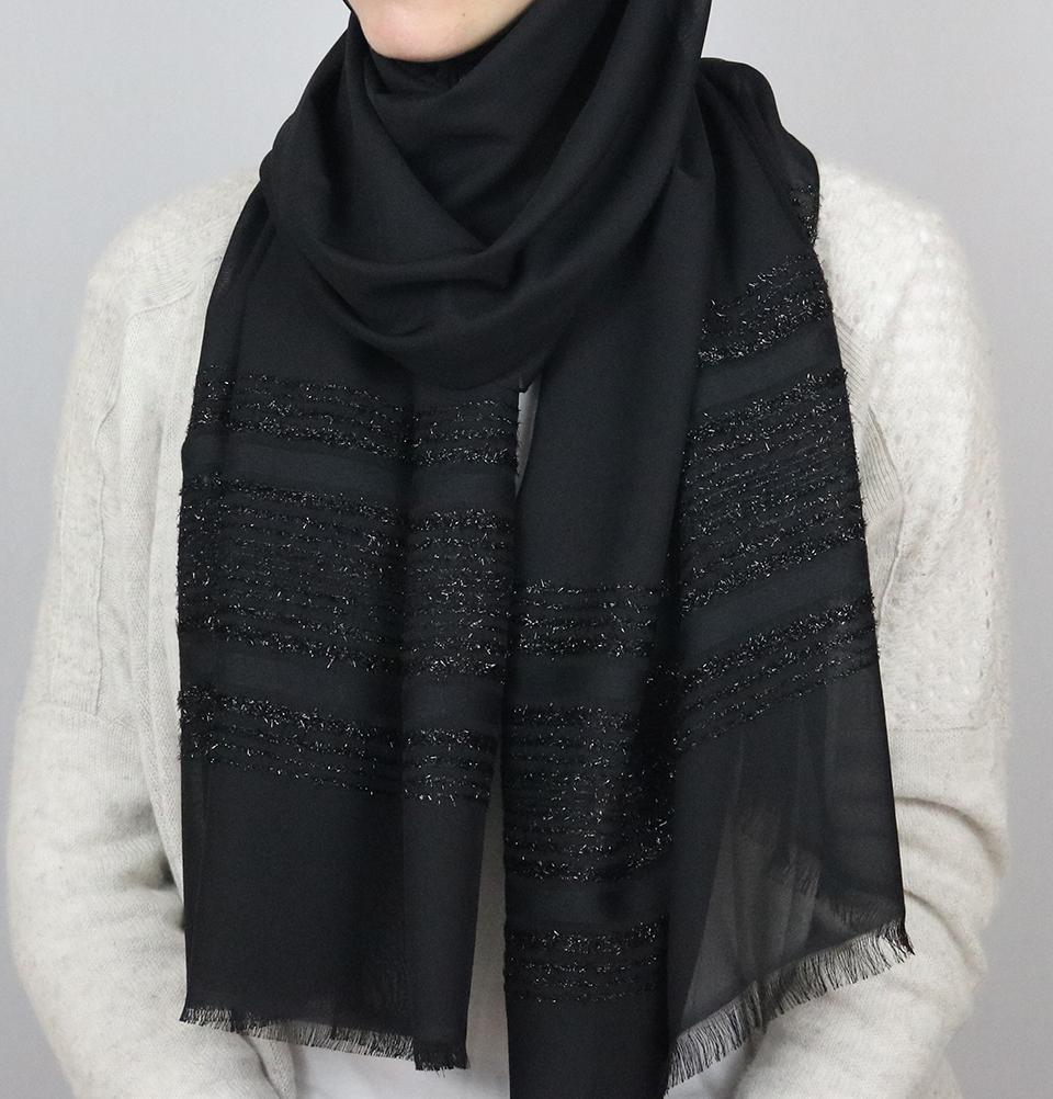 Aker Shimmer Chiffon Hijab Shawl - Elegant Black Muslim Headscarf for Women, Perfect for Daily Wear, Prayer, and Special Occasions