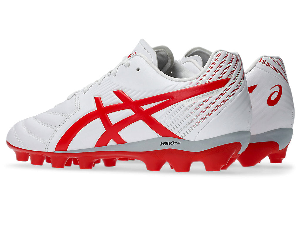 ASICS KID'S LETHAL FLASH IT 3 GS White/Red Soccer Cleats - Lightweight Youth Football Shoes for Boys & Girls - Perfect for Turf, Grass & Indoor Soccer Training & Matches