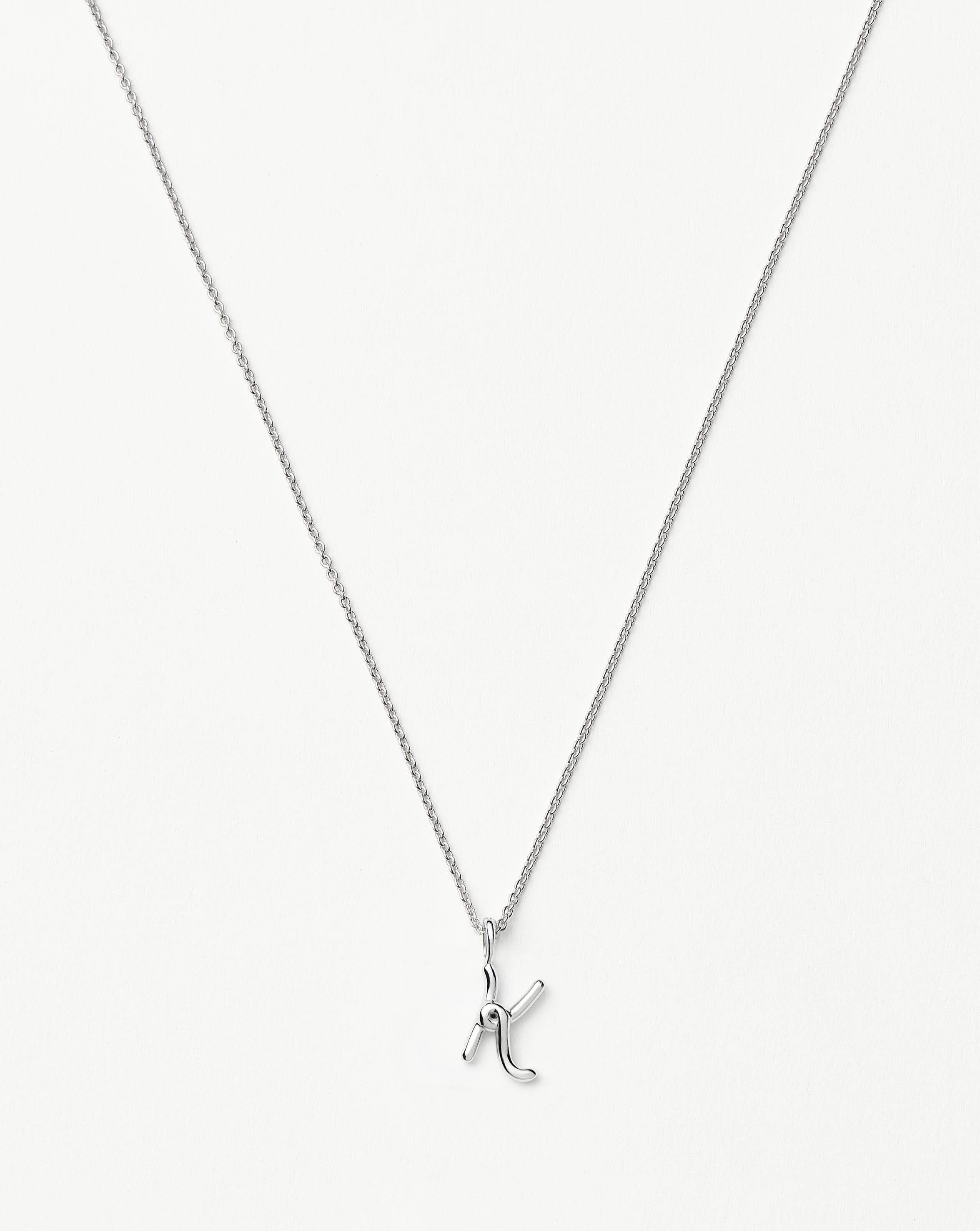Curly Molten Mini Initial Necklace K | Sterling Silver Personalized Jewelry for Women | Gift for Her, Birthday, Anniversary, Valentine's Day