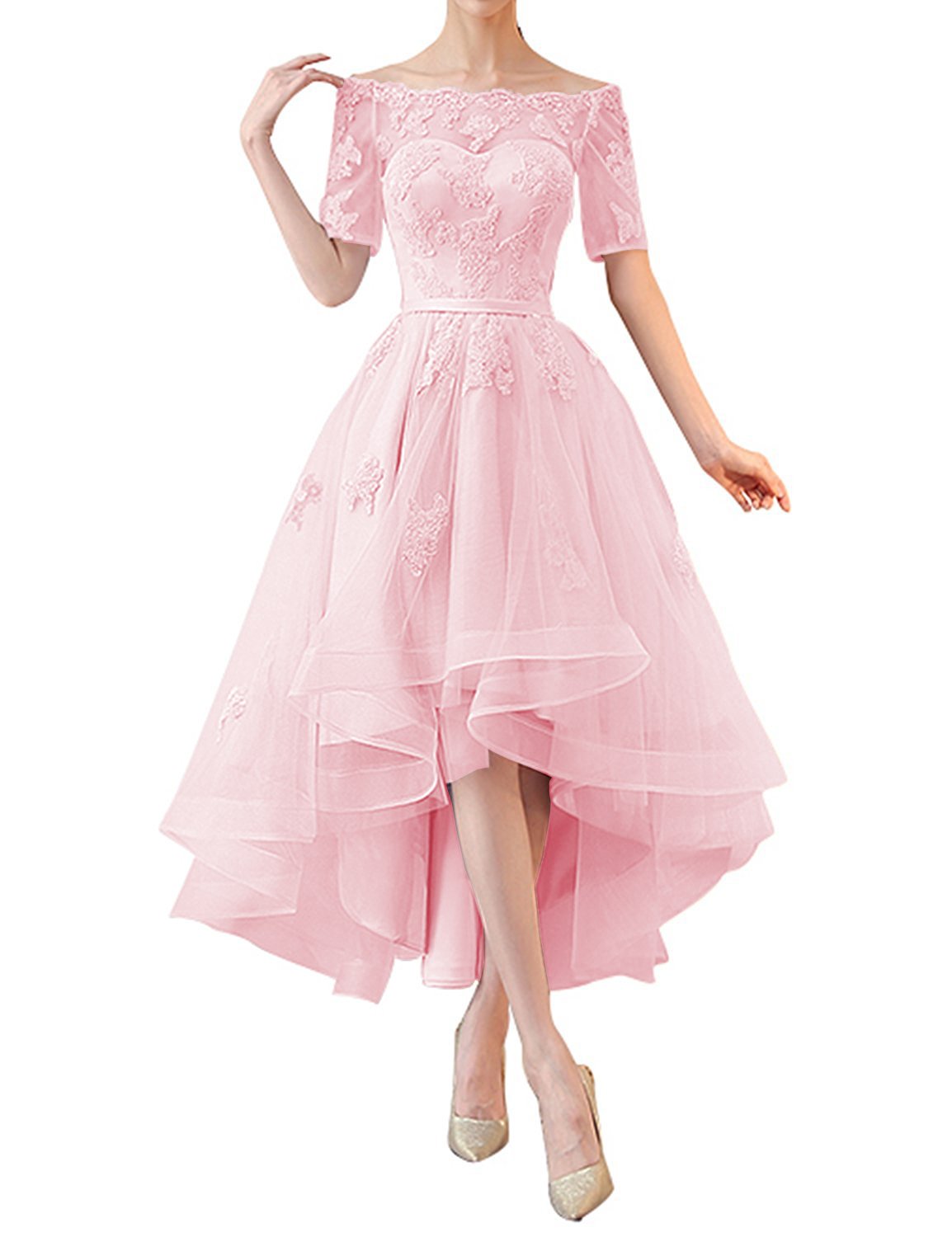 Elegant Aiyi Women's Off-Shoulder High-Low Prom Dress with Short Sleeves - Perfect for Cocktail Parties, Homecoming & Evening Events