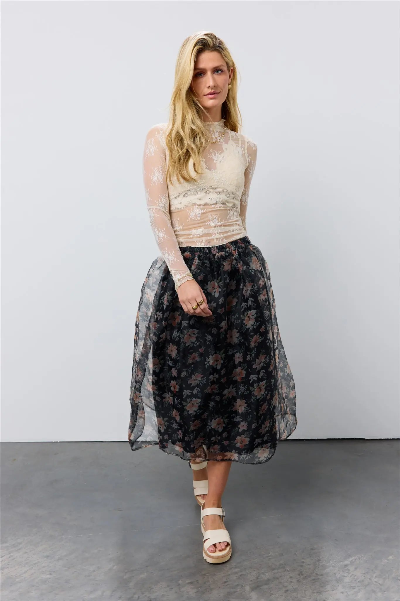Elegant Floral Organza Skirt for Women - Summer Boho Maxi Skirt with High Waist & Side Slit - Perfect for Beach, Wedding, Party & Vacation Outfits