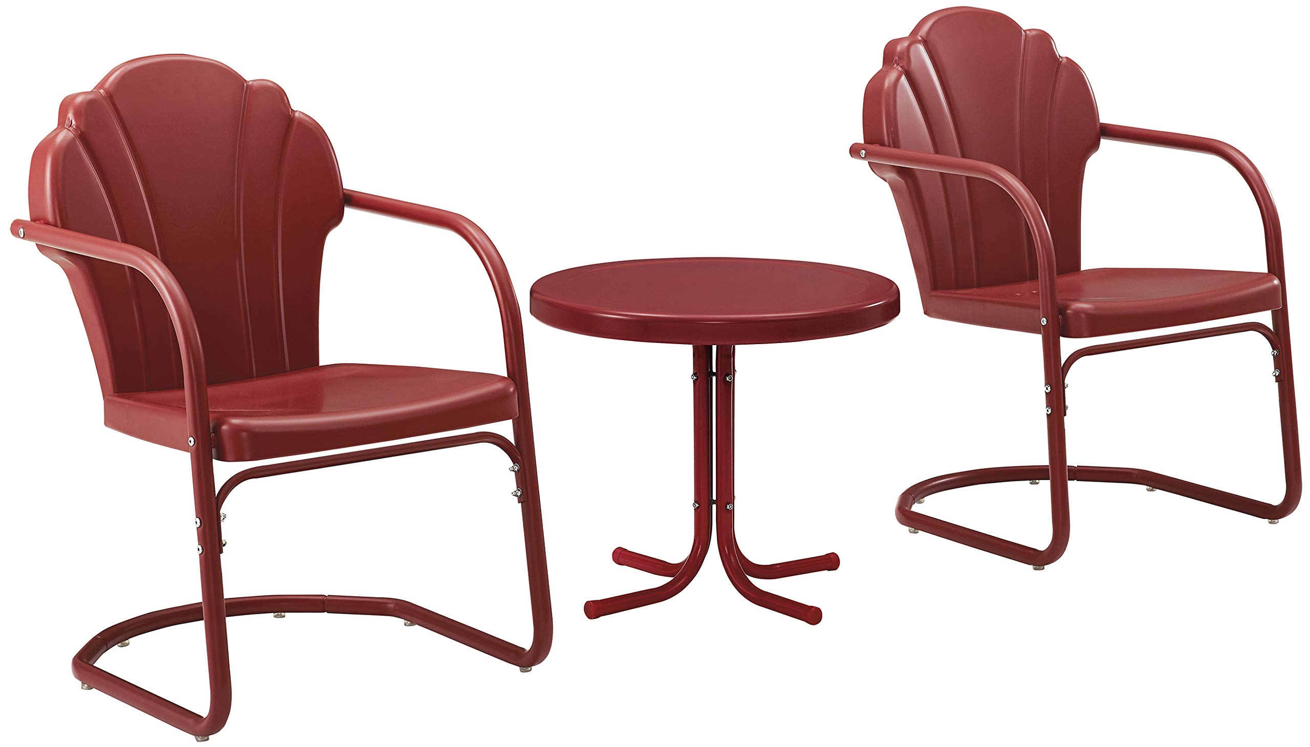 **Crosley Furniture Tulip 3-Piece Outdoor Chair and Side Table Set - Retro Metal Patio Conversation Set in Red - Perfect for Garden, Backyard, and Poolside Relaxation**