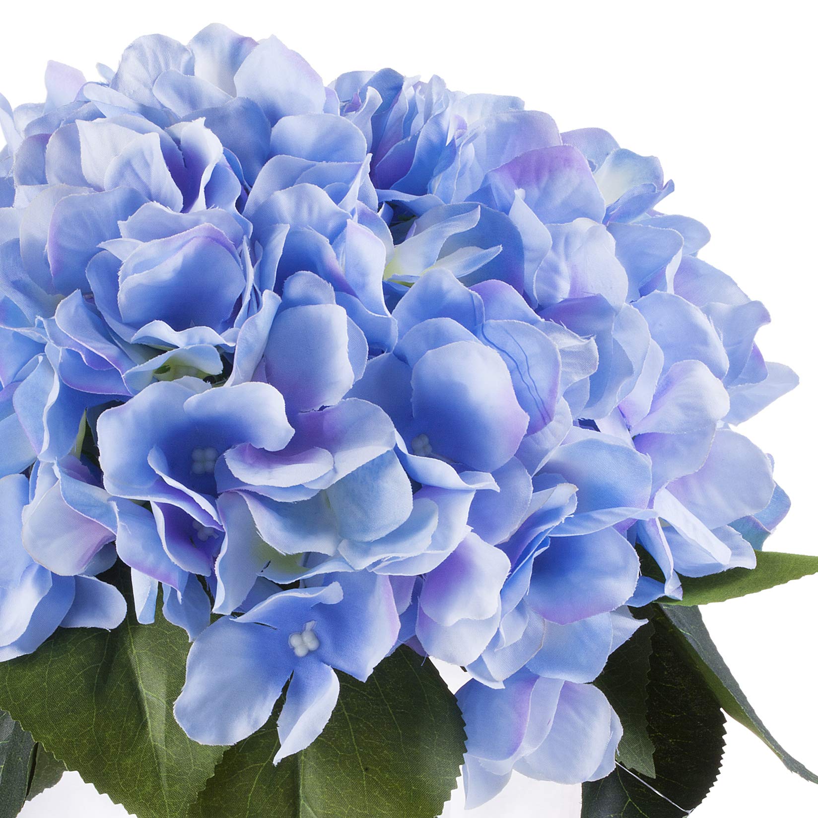 ENOVA HOME Artificial Silk Hydrangea Flowers Arrangement in Clear Glass Vase - Blue Floral Centerpiece for Home Decor, Wedding, Office & Table Decorations