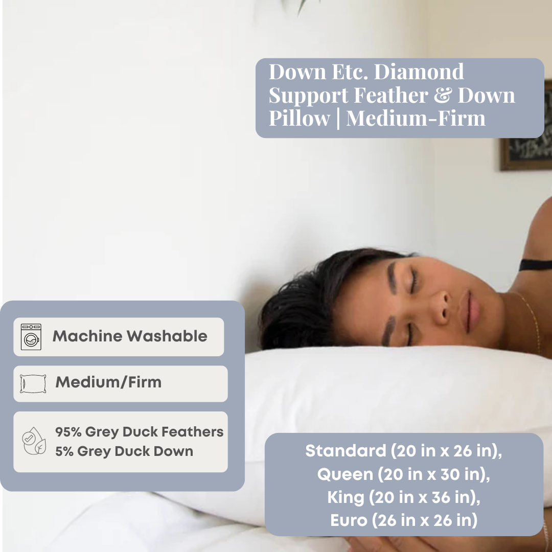 Premium Diamond Support Feather & Down Pillow - Medium Firm for Neck & Back Pain Relief - Perfect for Side Sleepers & Stomach Sleepers - Luxury Hotel Quality Bedding for Ultimate Comfort