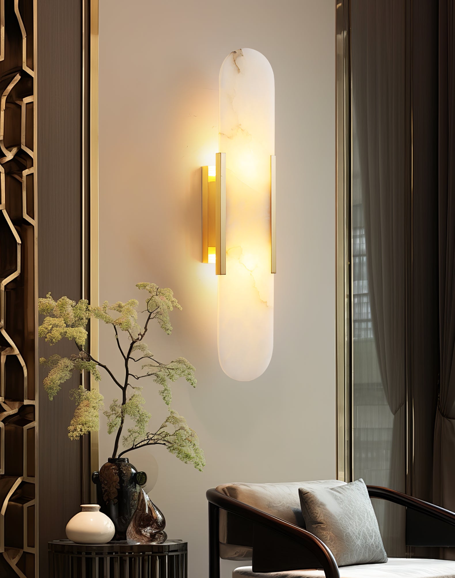 Melange Elongated Plug-in Wall Sconce Light - Modern Plug in Wall Lamp for Bedroom, Living Room & Hallway Lighting