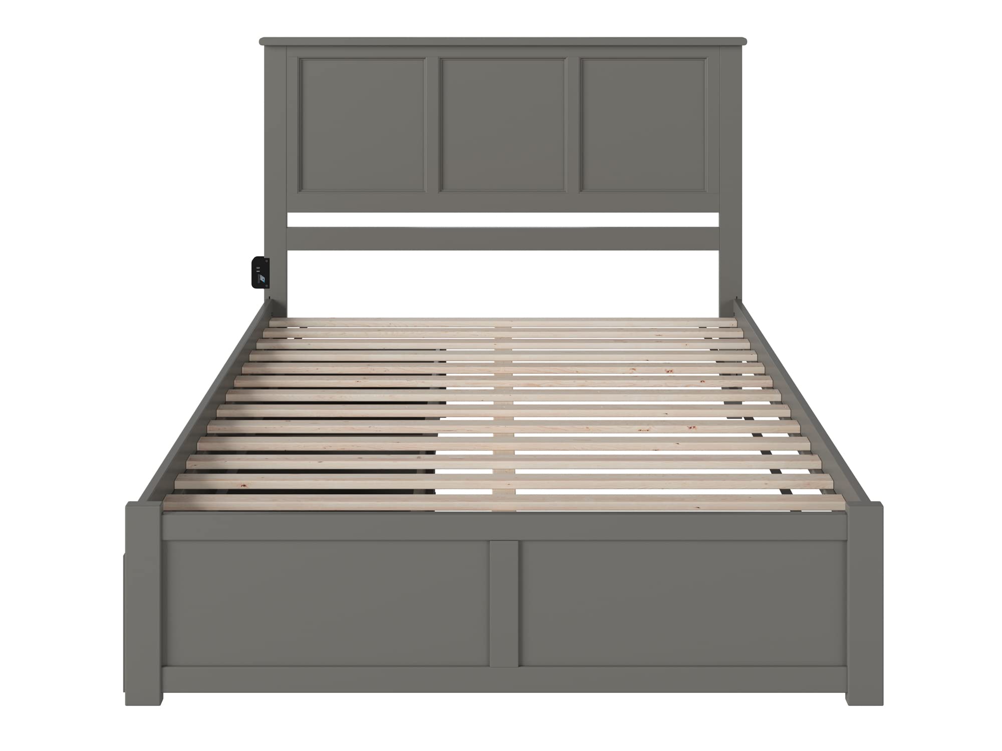 AFI Madison King Platform Bed with USB Charger - Modern Grey Wooden Bed Frame for Master Bedroom, Guest Room & Small Spaces