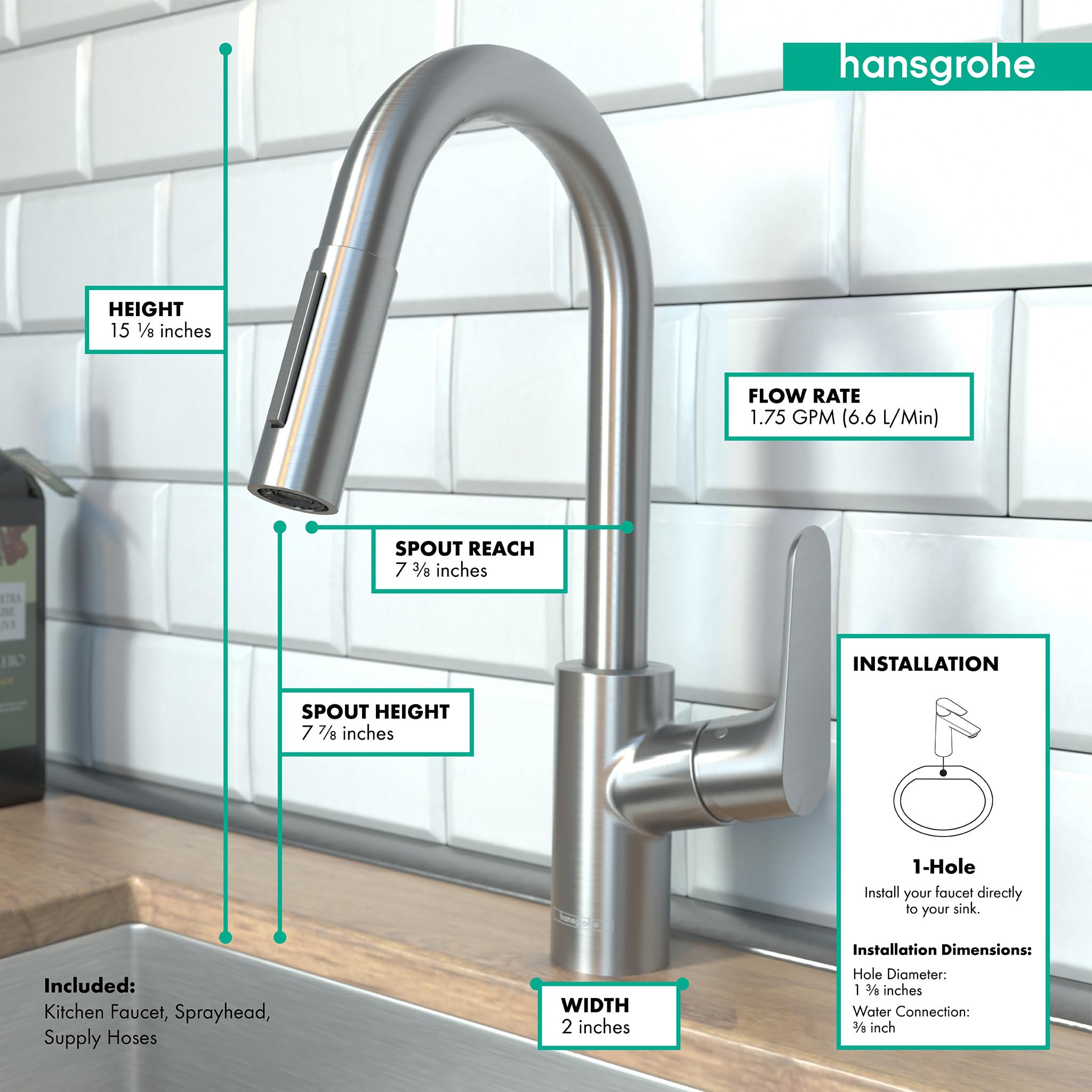 Hansgrohe Focus Stainless Steel Pull-Down Kitchen Faucet with Magnetic Docking Spray Head - Modern Bar Sink Faucet for Easy Cooking & Cleaning (Model 04506801) | Perfect for Home Kitchens, Restaurants & Commercial Use