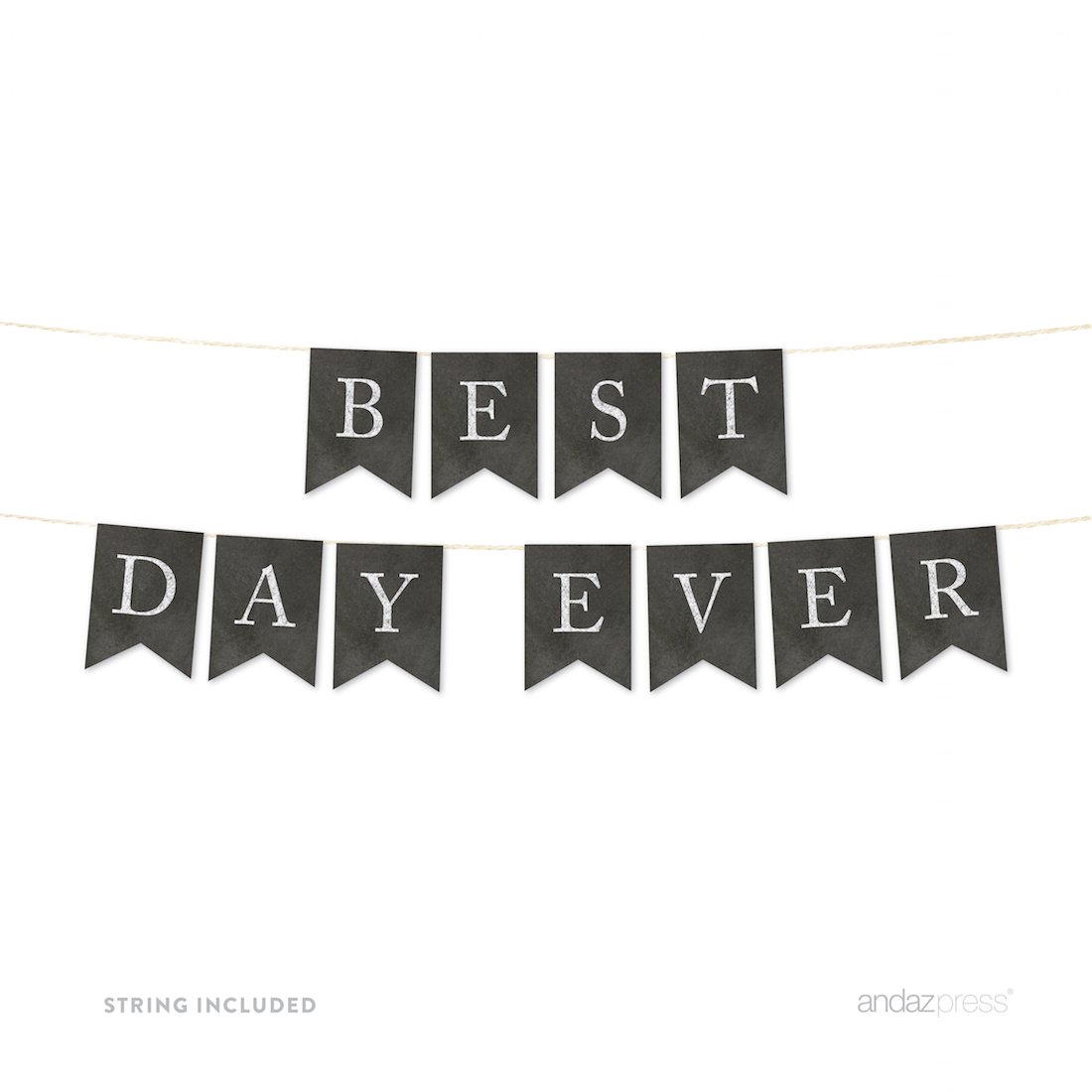 Vintage Chalkboard Wedding Bunting Banner - 'Best Day Ever' Pennant Party Decor with String, 3-Feet Set for Bridal Showers, Receptions & Anniversary Celebrations