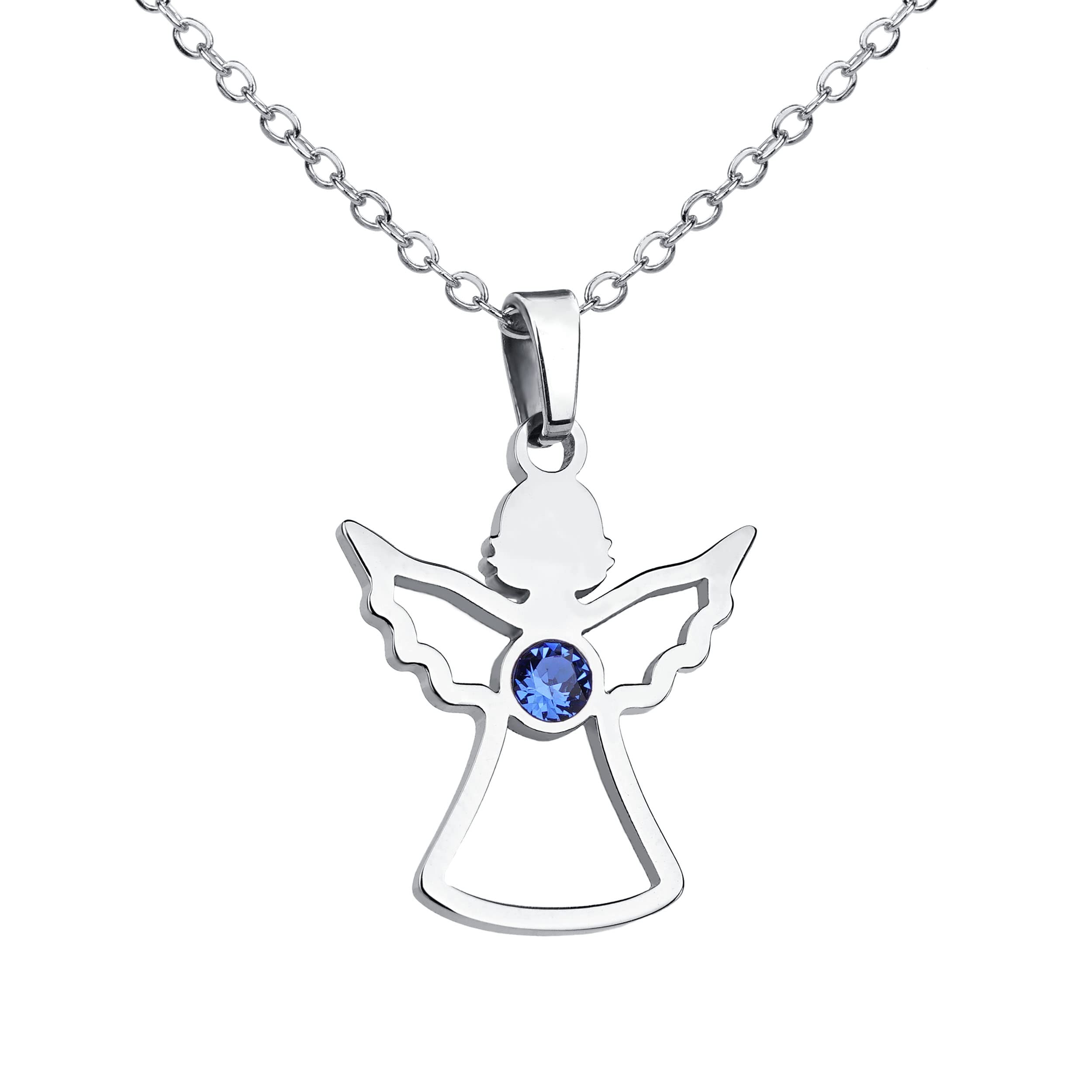 Angel Necklace with Birthstone for Women - Stainless Steel Guardian Wing Pendant Jewelry for Girls - Birthday, Christmas & Graduation Gift - Perfect for Everyday Wear, Special Occasions & Spiritual Protection
