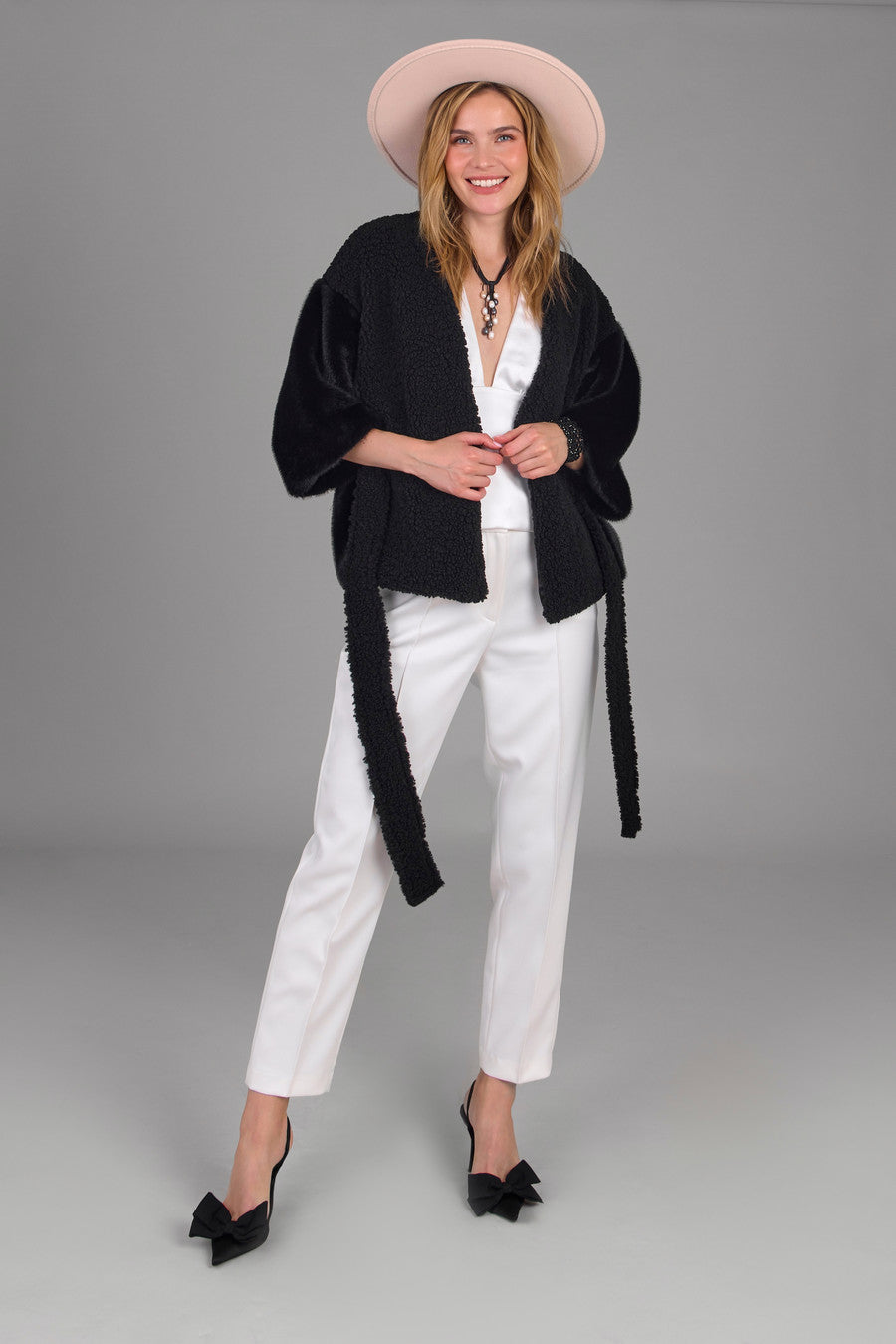 Stylish Fur Tie Front Short Kimono Robe - Soft & Cozy Loungewear for Women - Perfect for Relaxing at Home, Spa Days & Photo Shoots