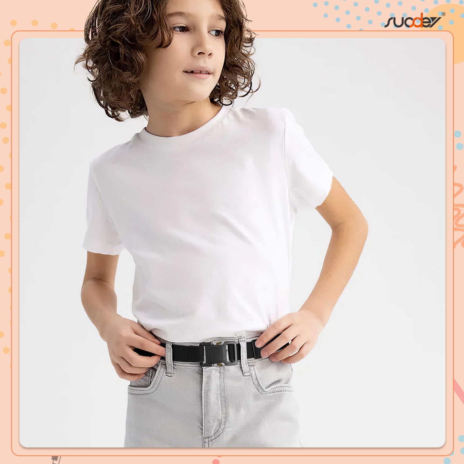 SUOSDEY Boys Elastic Adjustable Belt with Alloy Buckle - Stretchable Waistband for School Uniforms & Daily Wear - Perfect for Toddlers and Kids (Ages 3-10) - Ideal for School, Playdates, and Casual Outfits