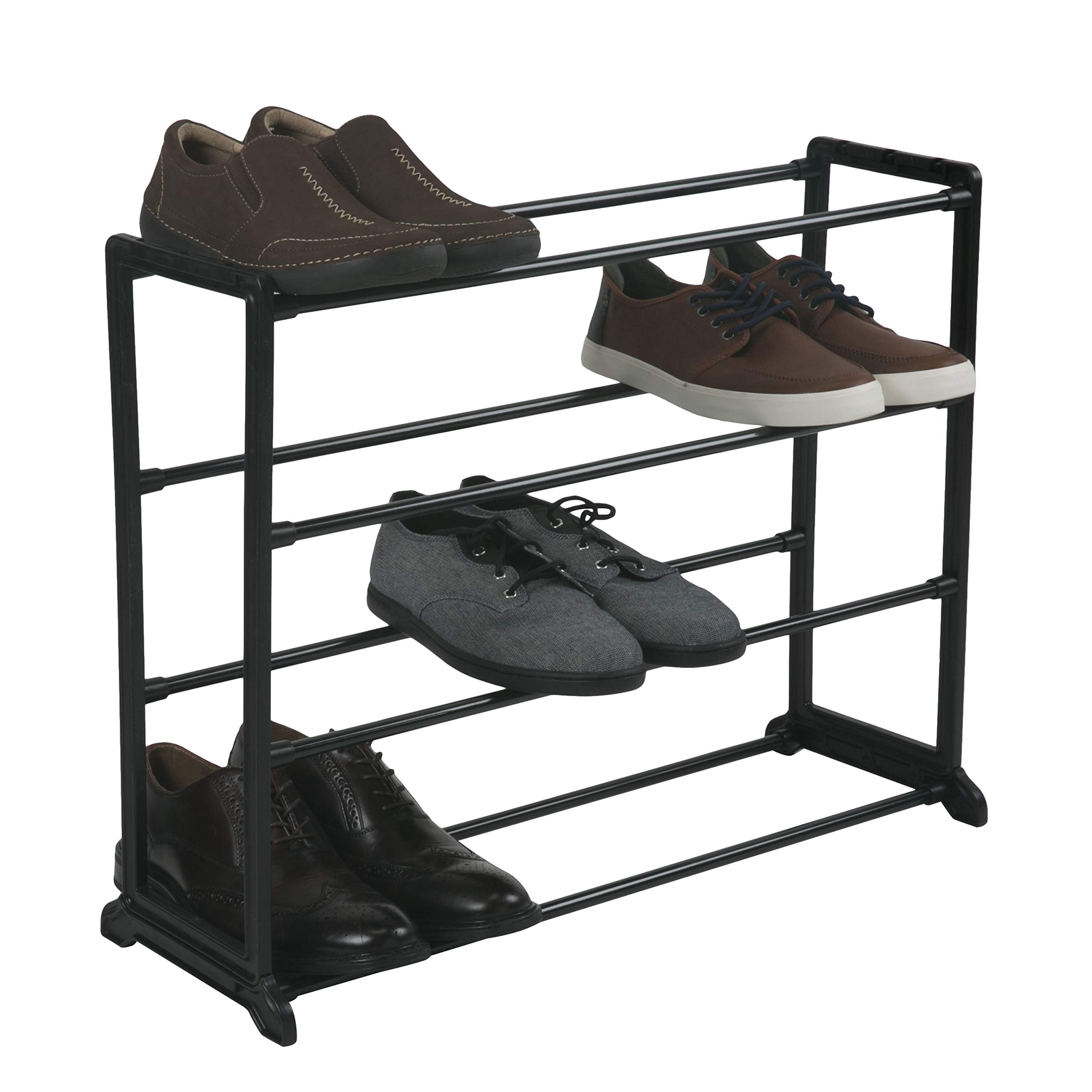 Space-Saving Stackable Shoe Rack Organizer - Holds 12 Pairs of Shoes for Sneakers, Boots, Loafers & Heels | Closet & Bedroom Storage Solution | Perfect for Small Spaces & Apartment Living (Black)