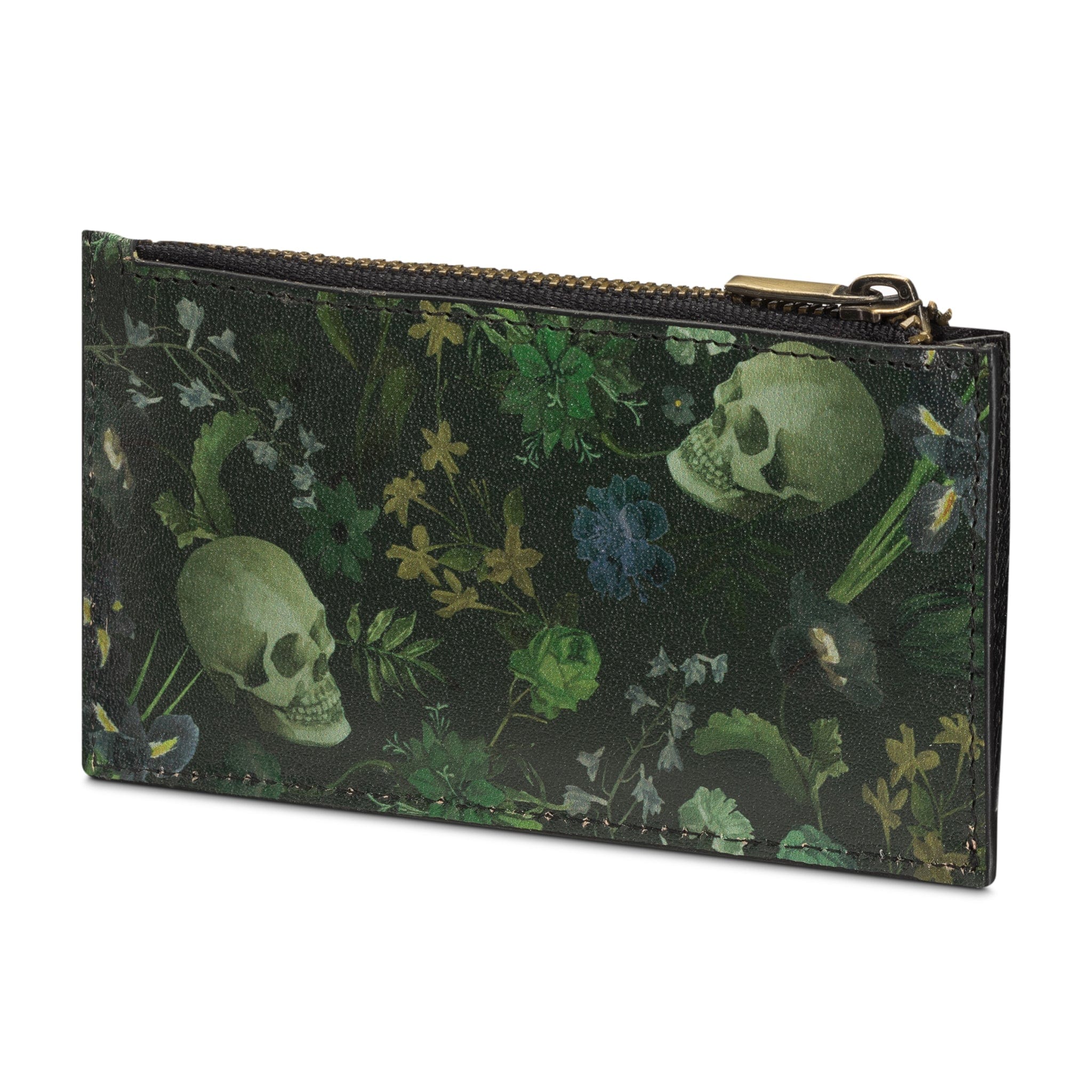 Dutch Green Floral Zipper Leather Card Holder - Slim RFID Blocking Wallet for Women & Men - Perfect for Travel, Business, and Everyday Use