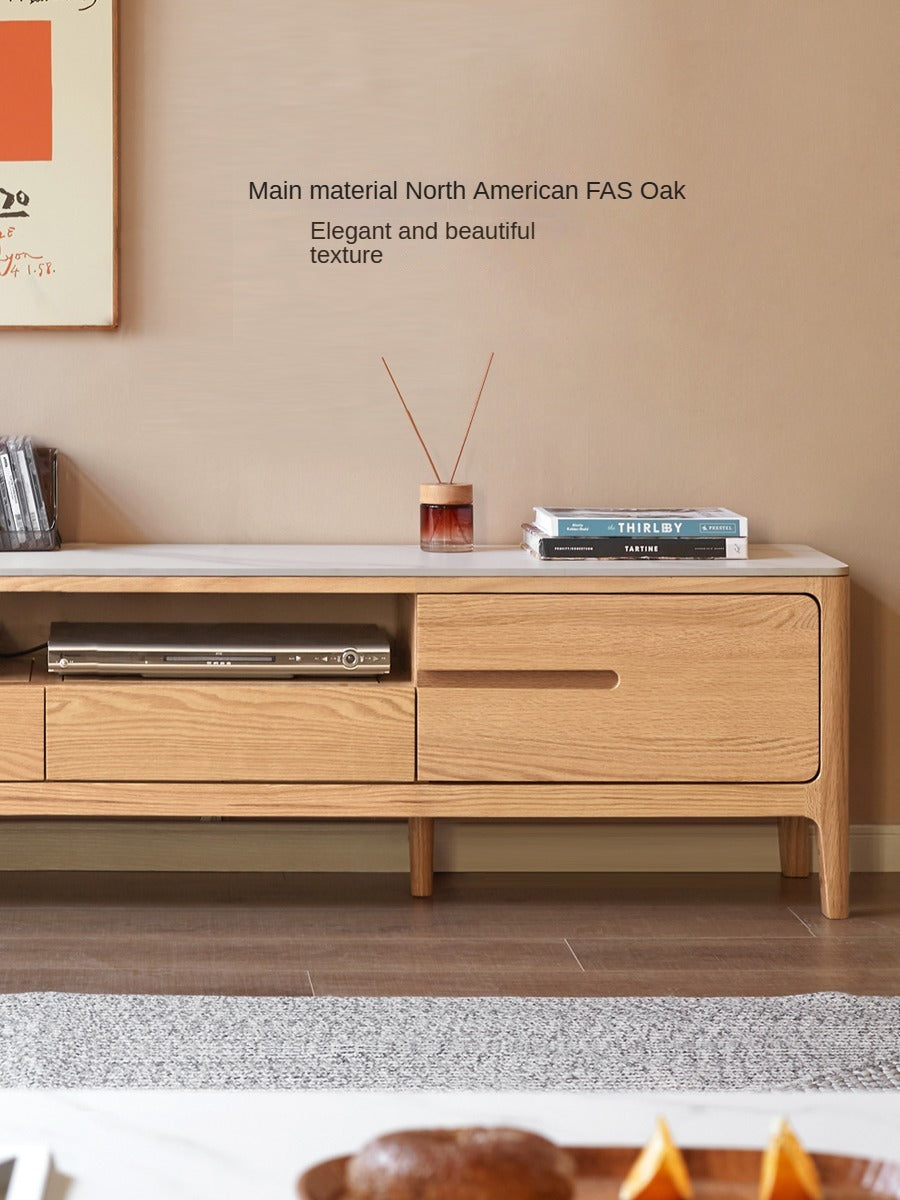 Solid Oak Wood TV Stand with Slate Top - Modern Entertainment Center for Living Room, Bedroom & Home Theater