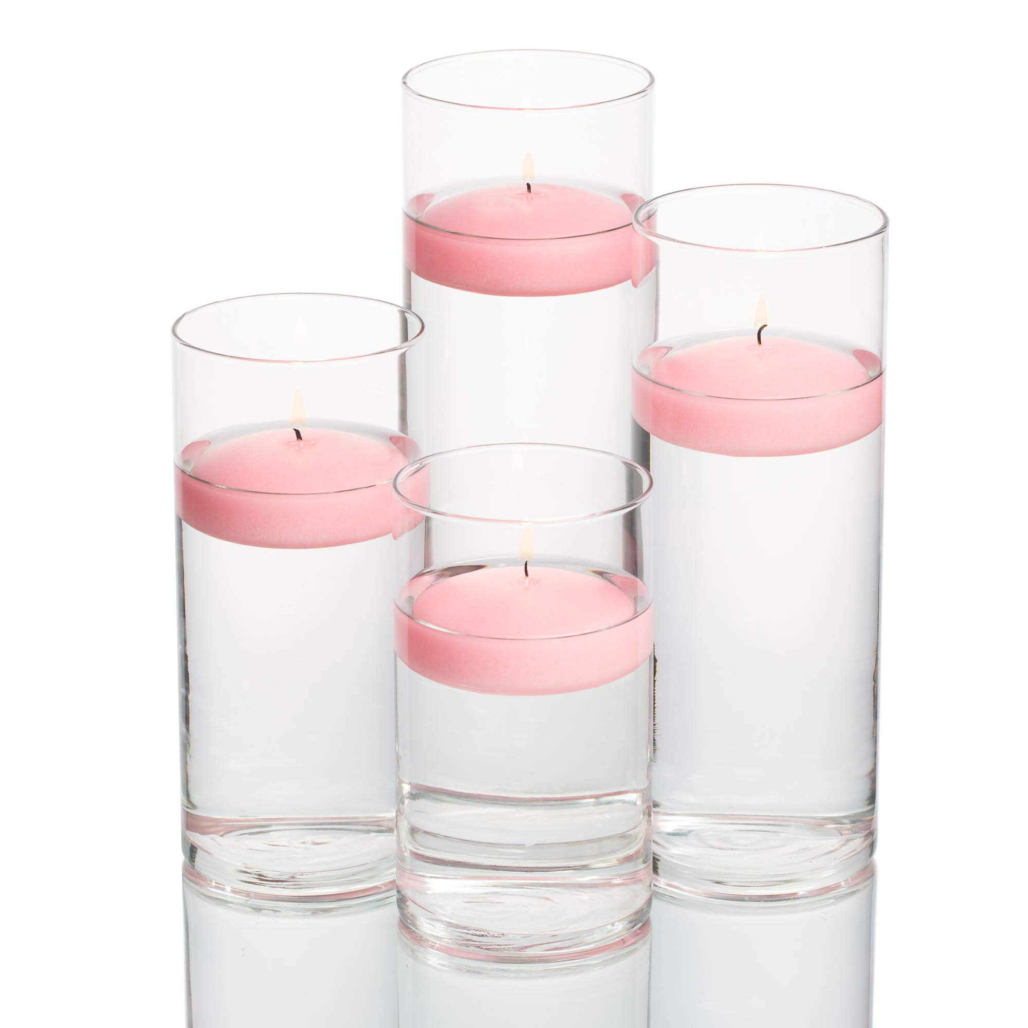 48 Eastland® Glass Cylinder Vases with 48 Pink Richland Floating Candles (3