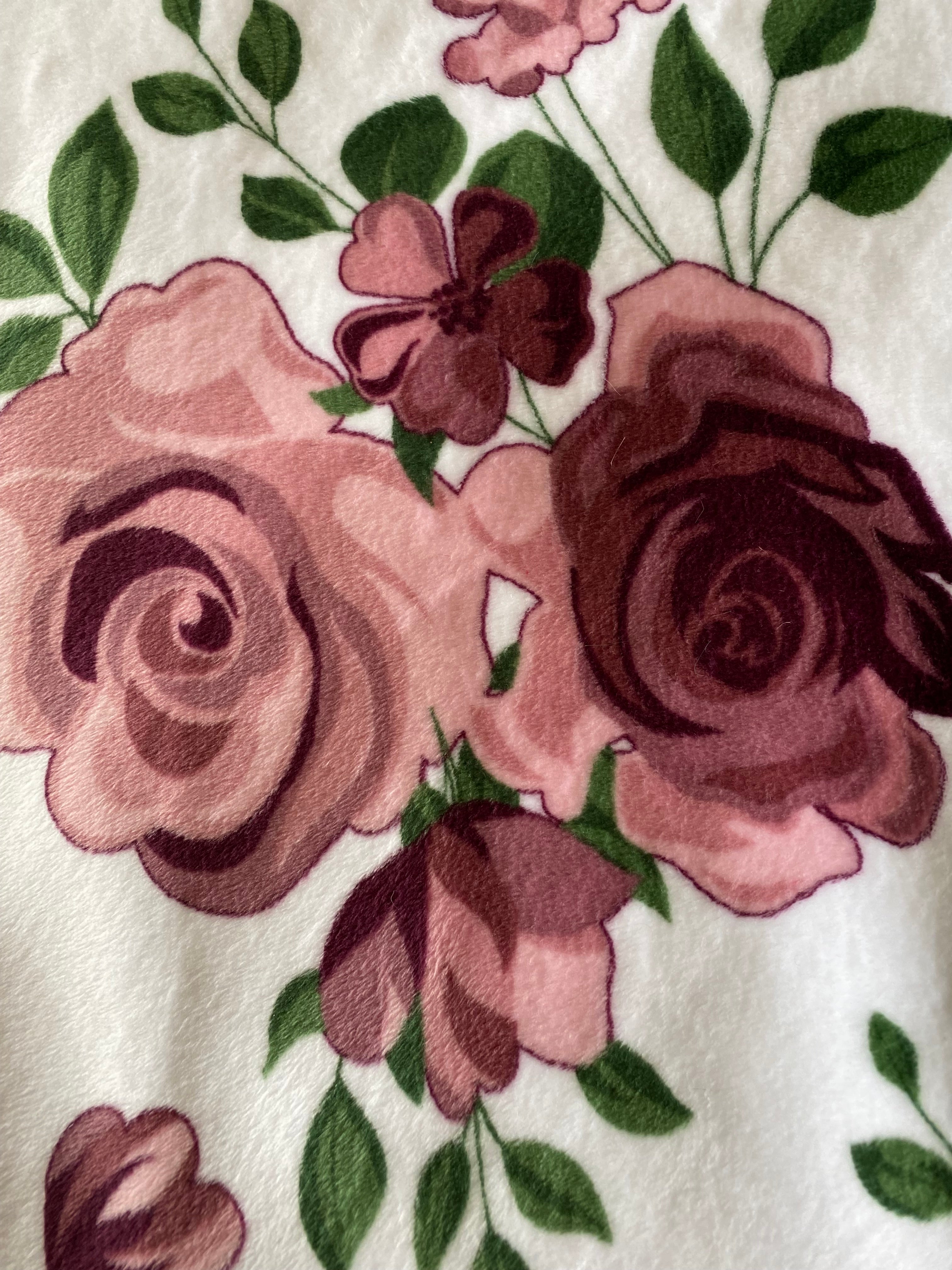 Premium Rose Bouquet Plum Wine Print Evergreen Luxe Minky Blanket - Large 54x67 Inches Soft Throw for Cozy Home Decor, Bedroom, Couch & Gift