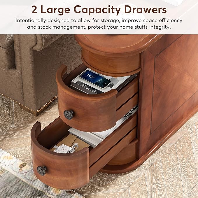 2 Drawers End Table, Wood Side Table with Storage - Modern Nightstand for Bedroom, Living Room, or Office - Perfect for Small Spaces & Home Decor