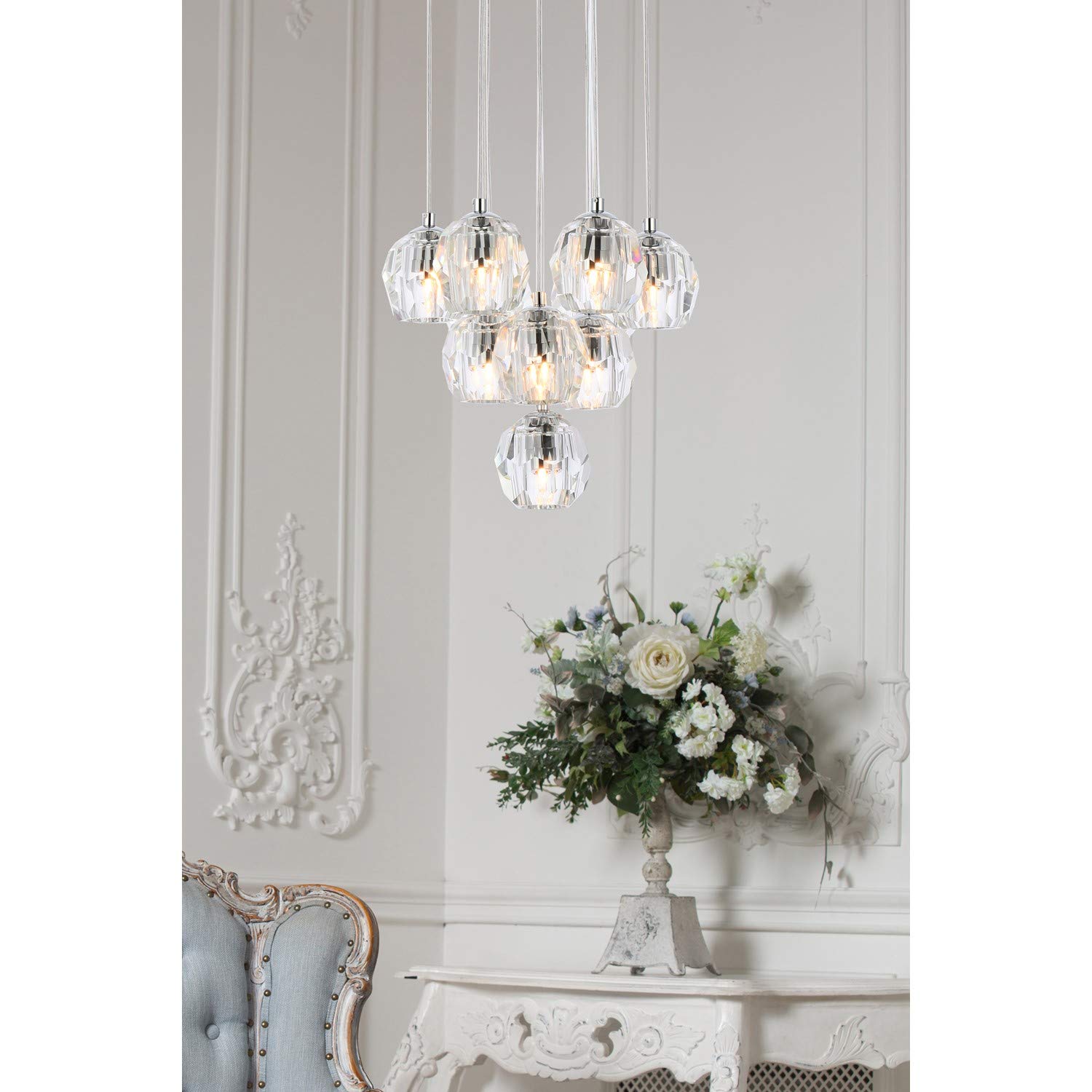 10-Light Chrome Pendant Lighting Fixture - Modern Dining Room Chandelier for Kitchen Island, Entryway, and Living Room Ceiling Decor