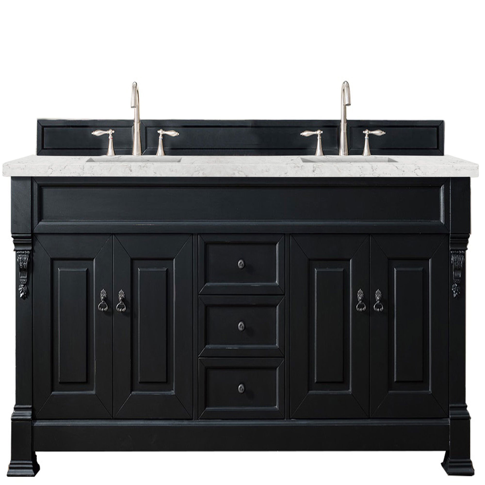 Brookfield 72 Inch Double Vanity with Antique Black Finish & 3CM Eternal Jasmine Pearl Quartz Countertop - Perfect for Modern Bathroom Renovations and Master Bath Suites