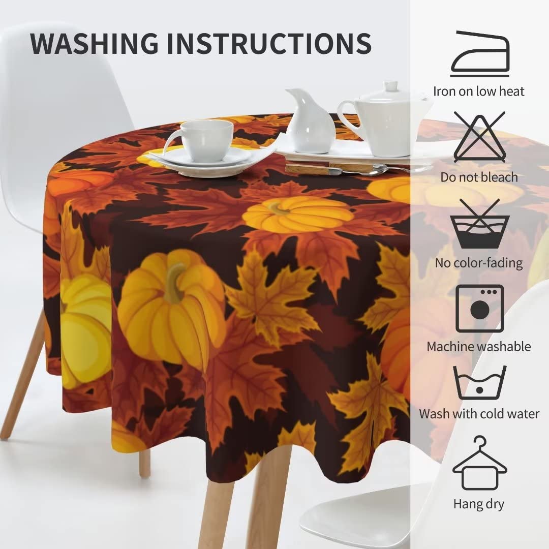 60 Inch Round Fall Pumpkin Tablecloth - Rustic Autumn Thanksgiving Table Cover, Dust-Proof & Wrinkle Resistant for Holiday Dining, Kitchen Decor, Indoor/Outdoor Parties & Picnics | Perfect for Thanksgiving Gatherings, Fall Home Decor & Seasonal Celebrations