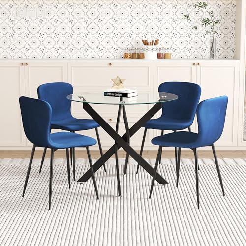 Glass Table With Blue Chairs
