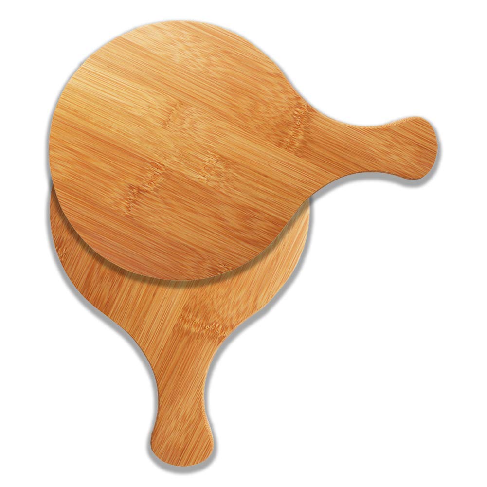 Premium Bamboo Pizza Peel Set of 2 - 14 Inch Round Wooden Pizza Paddle with Handle for Baking, Serving & Cutting - Ideal for Pizza, Bread, Cheese, Steak & Fruit - Smooth Polished Surface for Kitchen & Outdoor BBQ Use