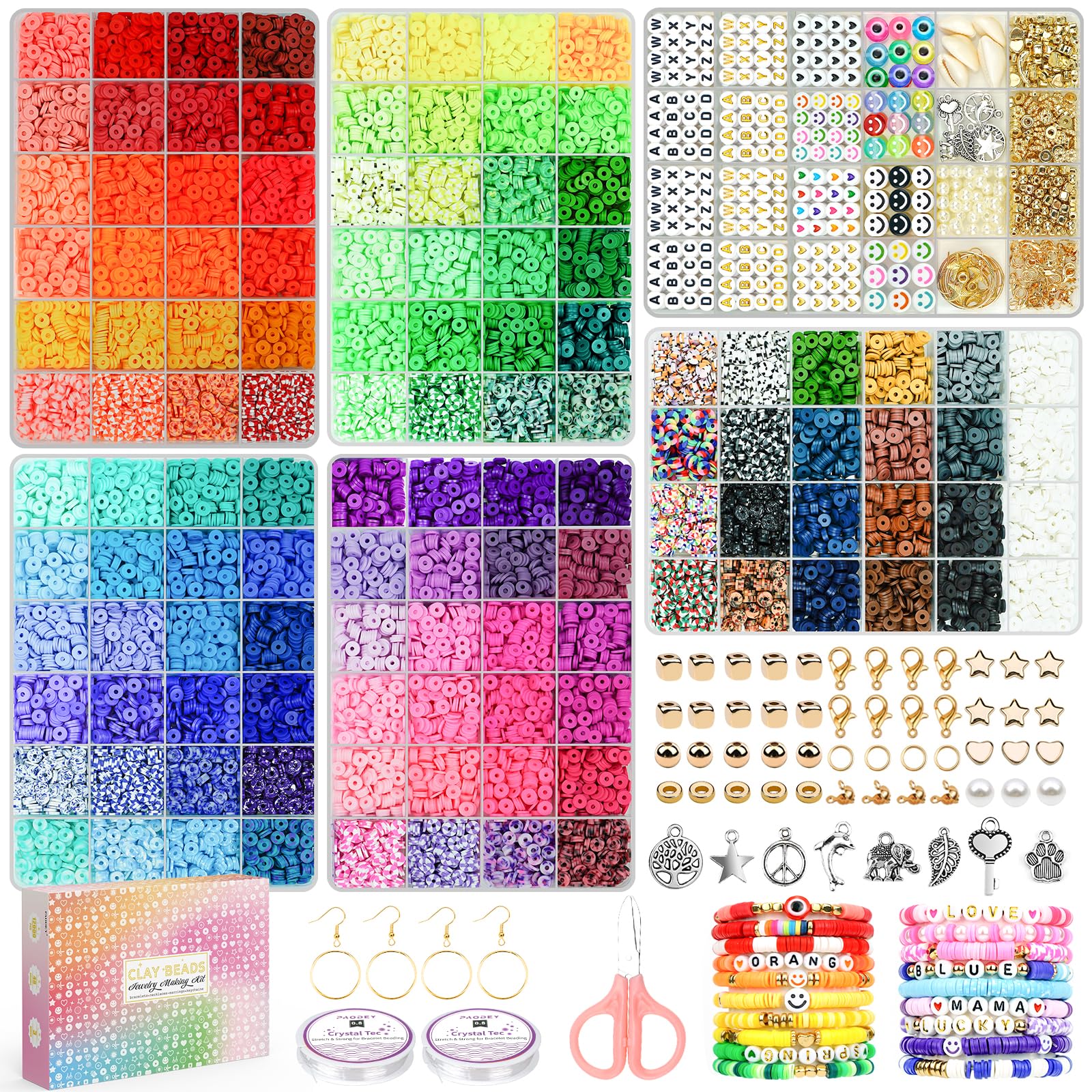 20,000 Pcs Clay Beads Bracelet Making Kit - 120 Colors Polymer Beads with Charms & Elastic Strings for DIY Jewelry, Crafts - Perfect Gift for Kids & Adults | Birthday Party, Arts & Crafts Projects, Friendship Bracelet Making