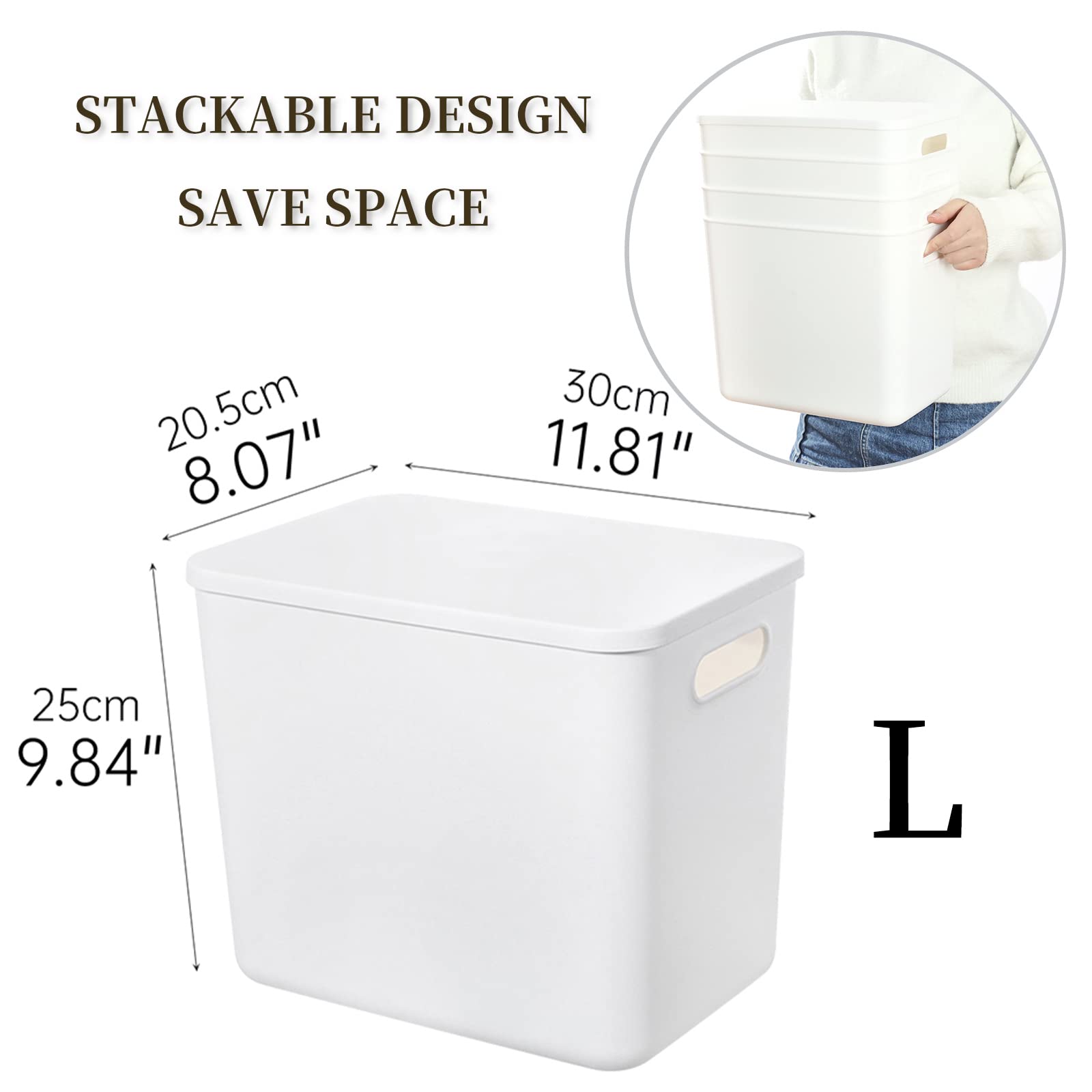 Plastic Storage Baskets with Lids - 4-Pack White Organizing Bins for Shelves, Drawers & Desktops | Perfect for Playroom, Classroom & Office Organization