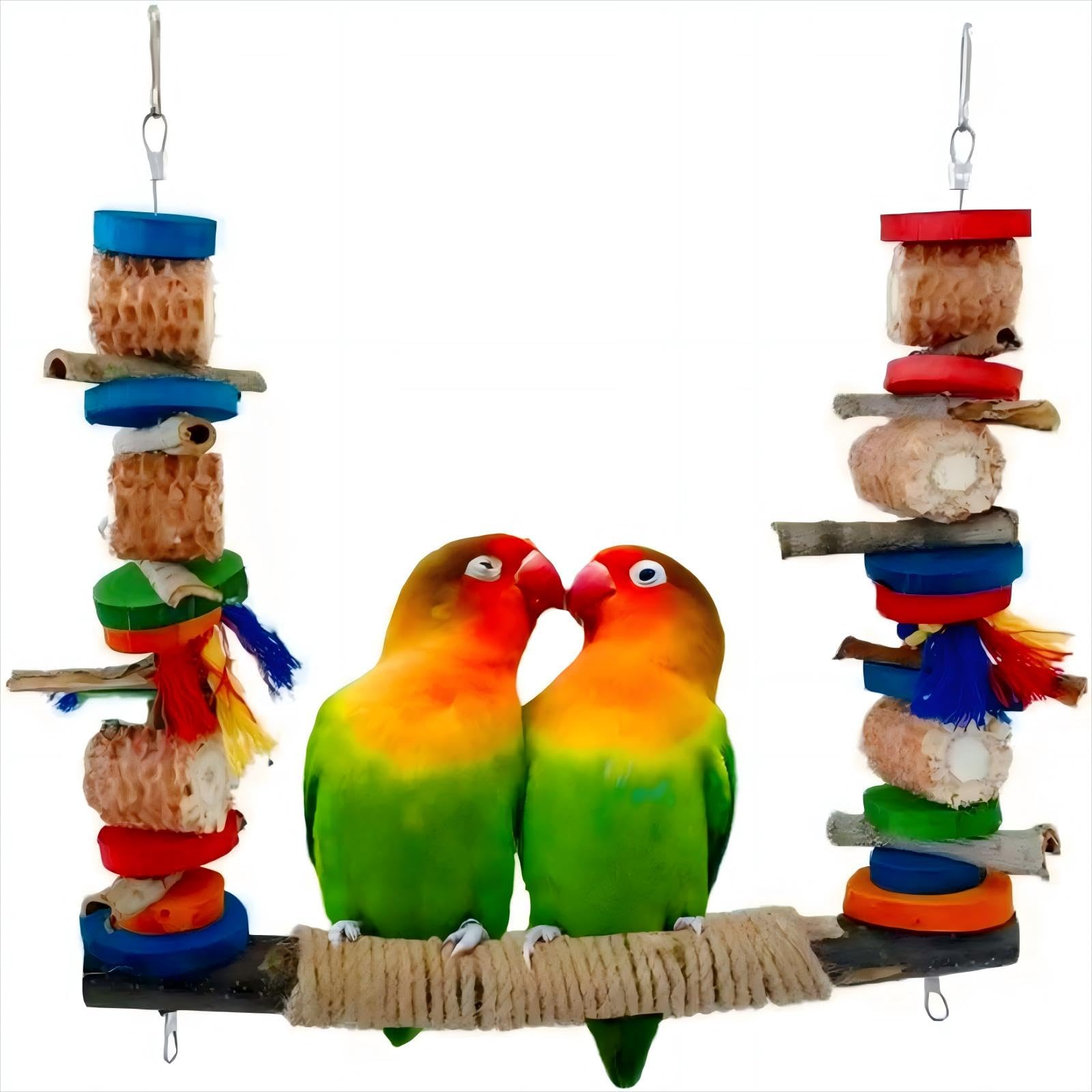 Natural Wooden Parakeet Swing - Safe Chewable Bird Cage Toy for Conures, Budgies, Finches, Parrots | Hanging Perch & Play Gym for Small & Medium Birds | Perfect for Cage Enrichment & Exercise
