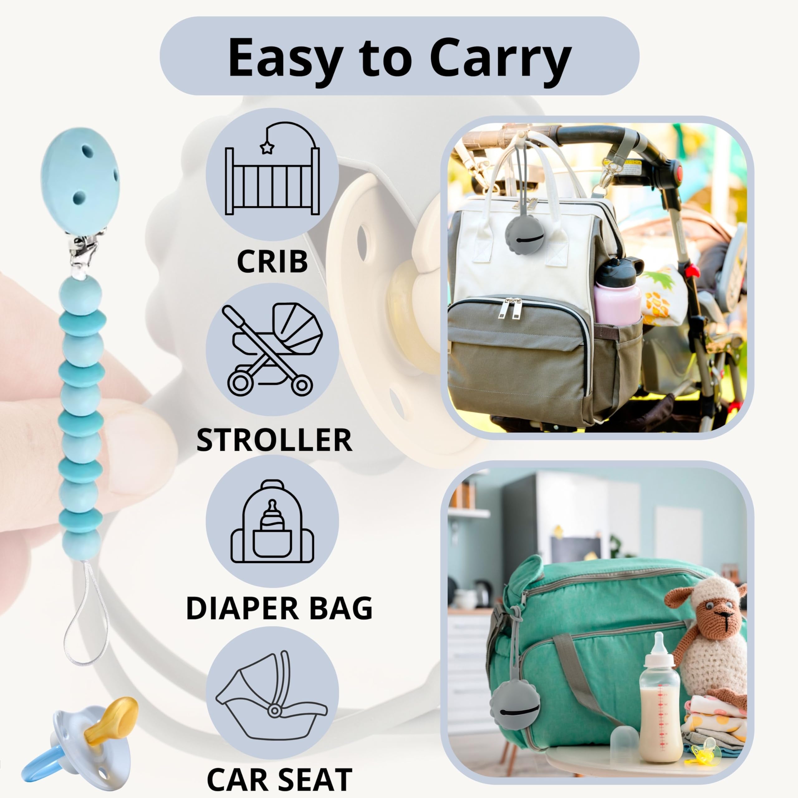 HappyDoo 2-in-1 Silicone Pacifier Holder & Clip Set - BPA Free, Flexible & Easy Clean (3-Pack with Gift Box) - Perfect for Baby Strollers, Car Seats & Diaper Bags