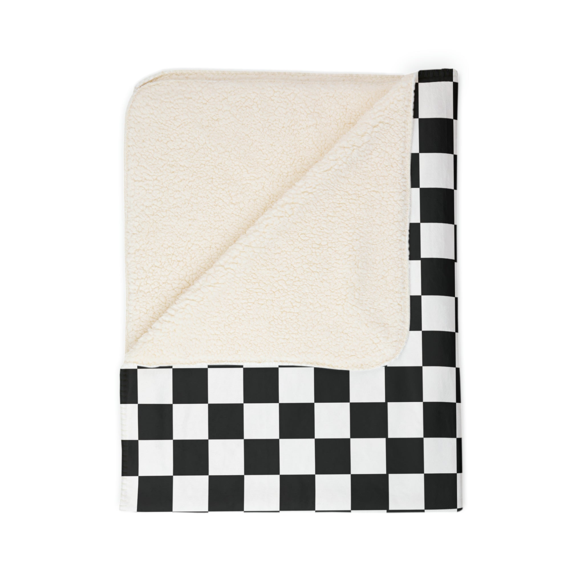 Black and White Checkered Fleece Sherpa Blanket - Soft Plaid Throw for Couch, Bed, Camping & Outdoor Use