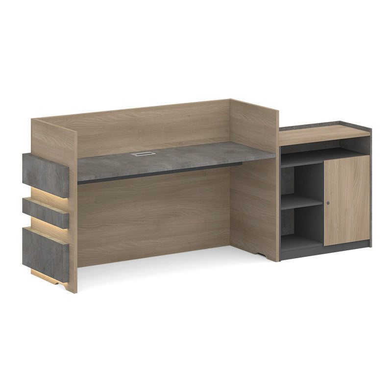 KERAN 8ft Left Panel Reception Desk - Acacia Wood & Carbon Grey Finish - Perfect for Office Lobby, Hotel Front Desk, and Corporate Reception Areas