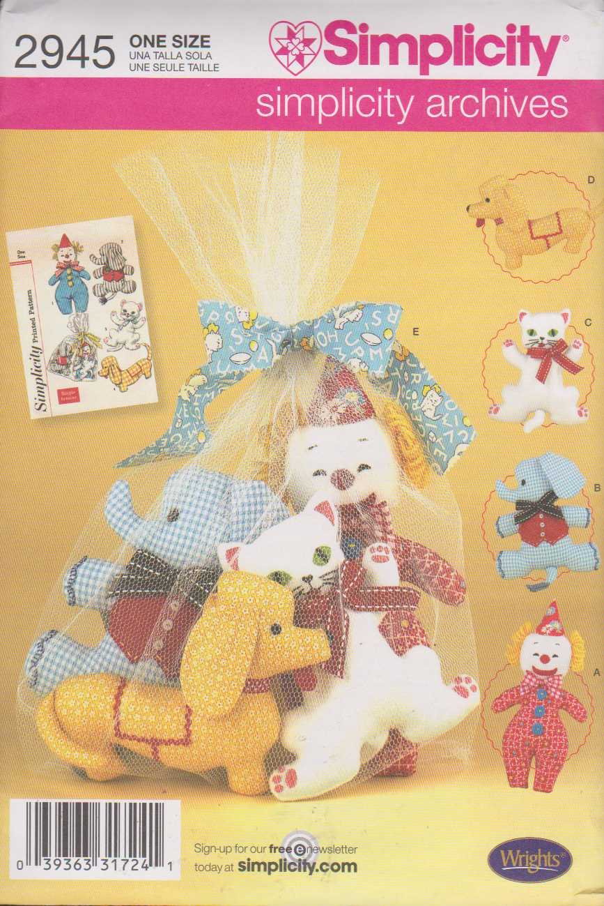 Simplicity Archives Decorative Toys & Bag Pattern 2945 - DIY Craft Supplies for Home Decor, Gifts, and Party Favors