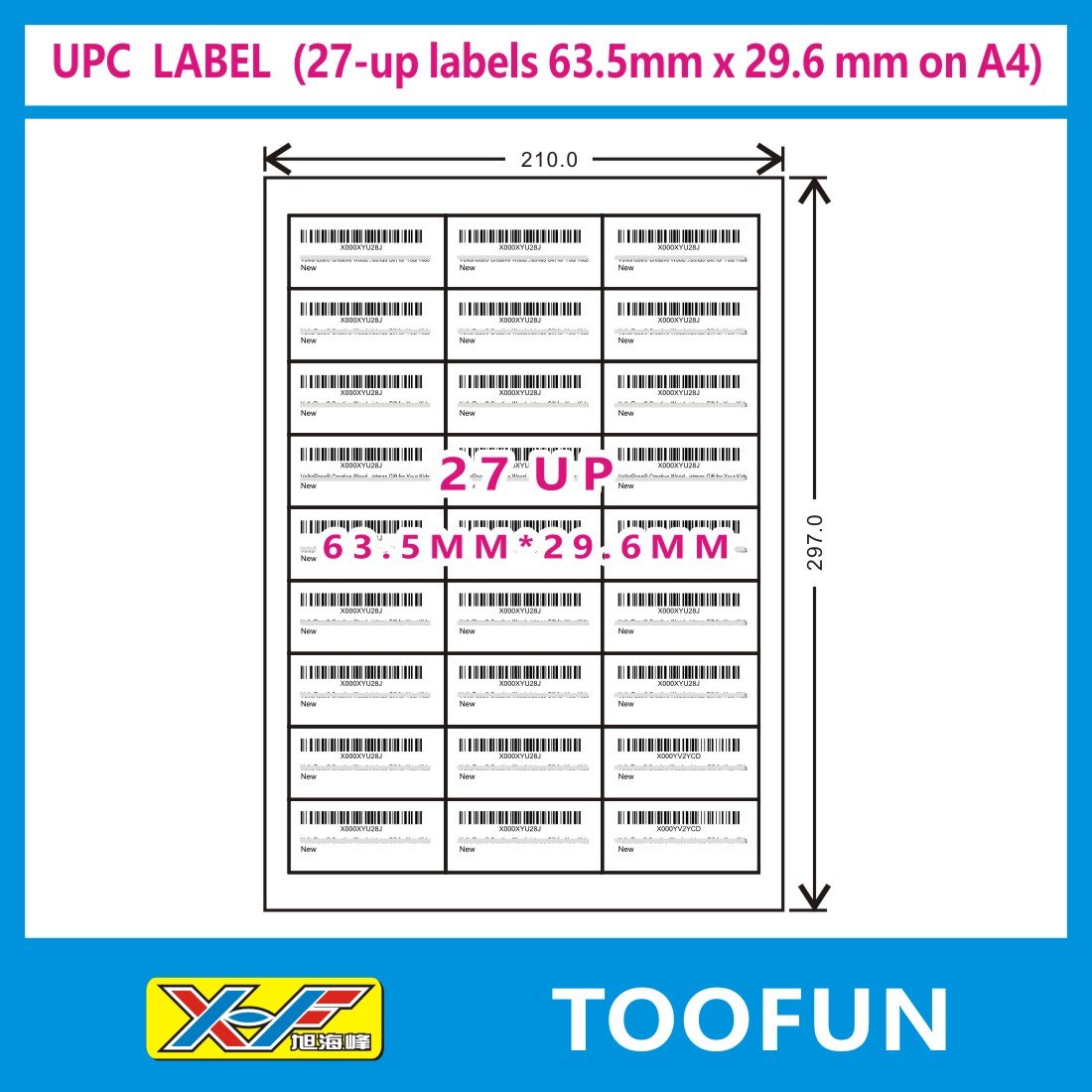 TOOFUN Amazon FBA Labels - 100 Sheets (2700 Labels) 63.5x29.6mm 27-up Self-Adhesive Shipping Stickers for Laser/Inkjet Printers - White A4 Paper - Compliant with Amazon FBA Requirements - Perfect for Warehouse Inventory, Shipping Packages & Product Labeling