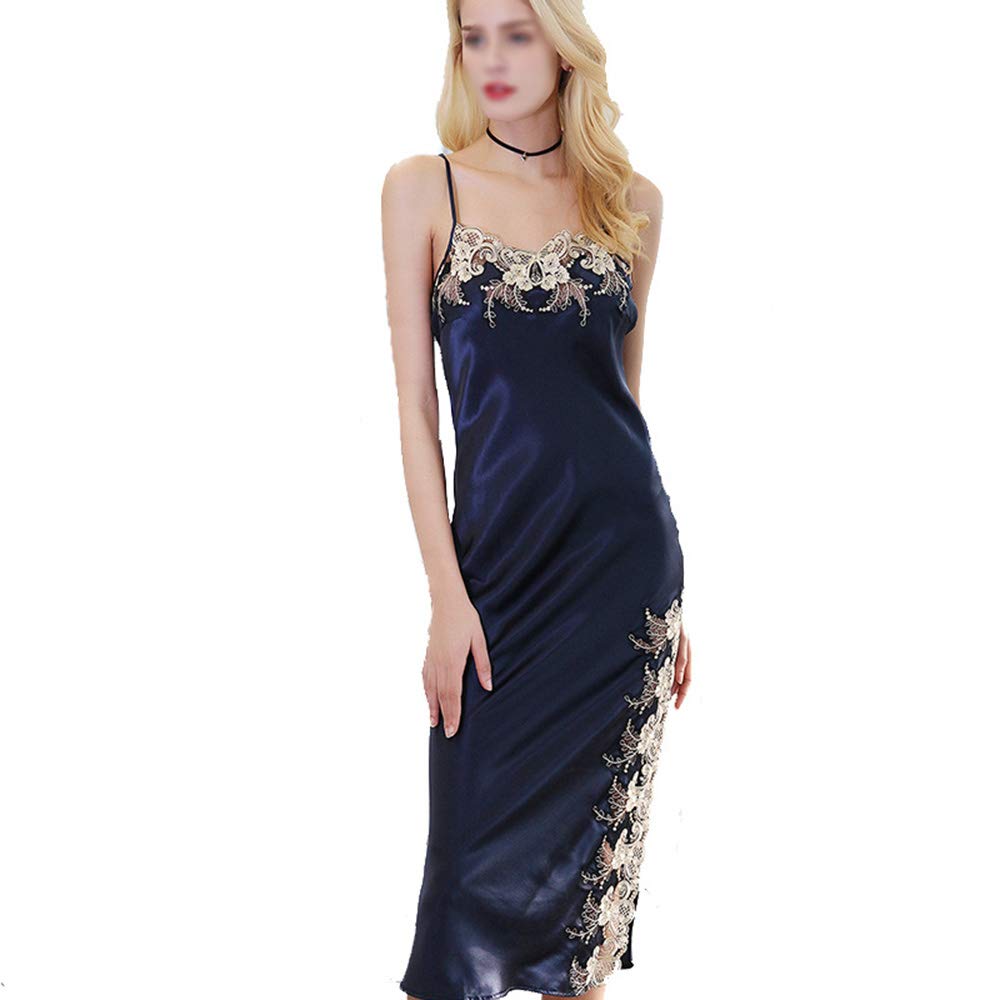 Breathable Sleeveless Mulberry Silk Pajamas for Women - Sexy Summer Nightgown with Lace Trim & Long Suspenders - Comfortable Silk Sleepwear for Home, Lounge & Vacation