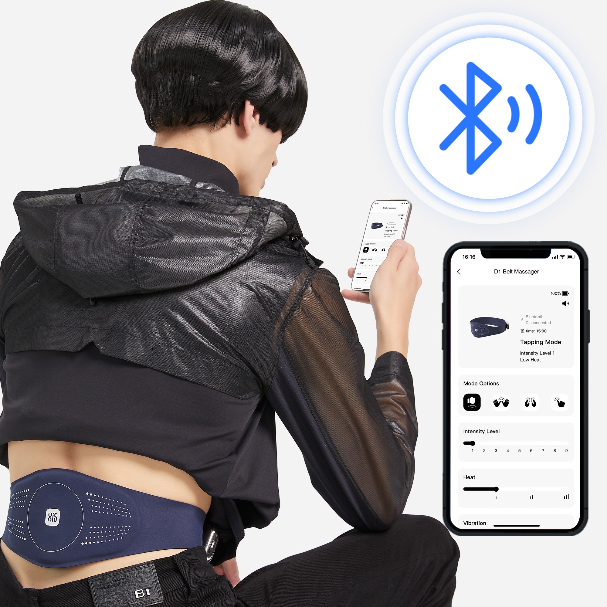 D1 Portable TENS Heating Pad with Massage - Heated Belt for Lower Back Pain Relief, Tens Pulse Vibration Therapy - Perfect for Home, Office & Travel Use