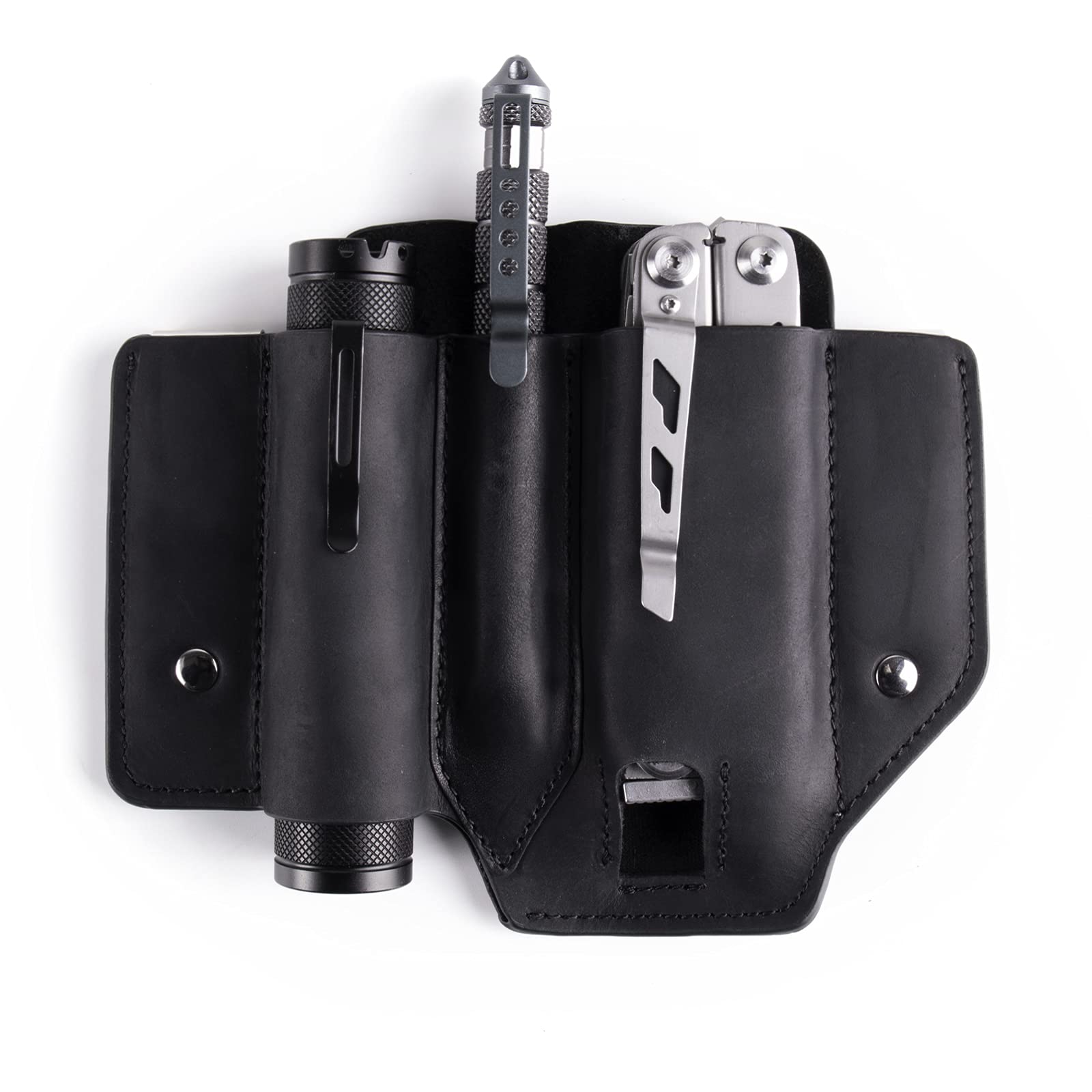 Gentlestache Leather Multitool Sheath Pouch - EDC Belt Holder with Clip for Flashlight & Multitools (Black) - Perfect for Camping, Hiking & Outdoor Adventures