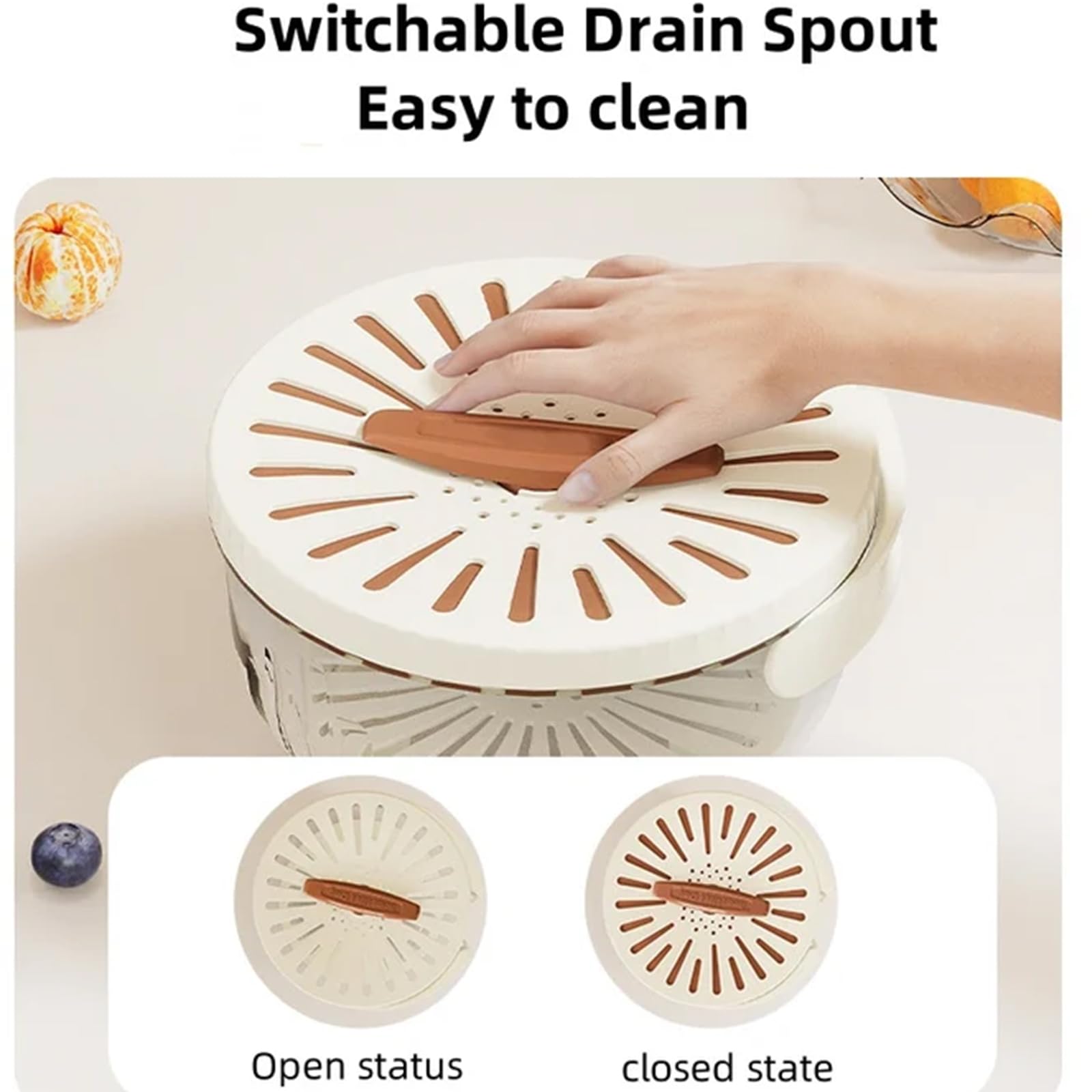 2 in 1 Drainer and Strainer Set - 2024 New Kitchen Draining Basket with Lid, Foldable Handle Fruit Washing Bowl & Colander - Perfect for Washing Vegetables, Berries, Pasta & Salad Prep (2-Piece, White)